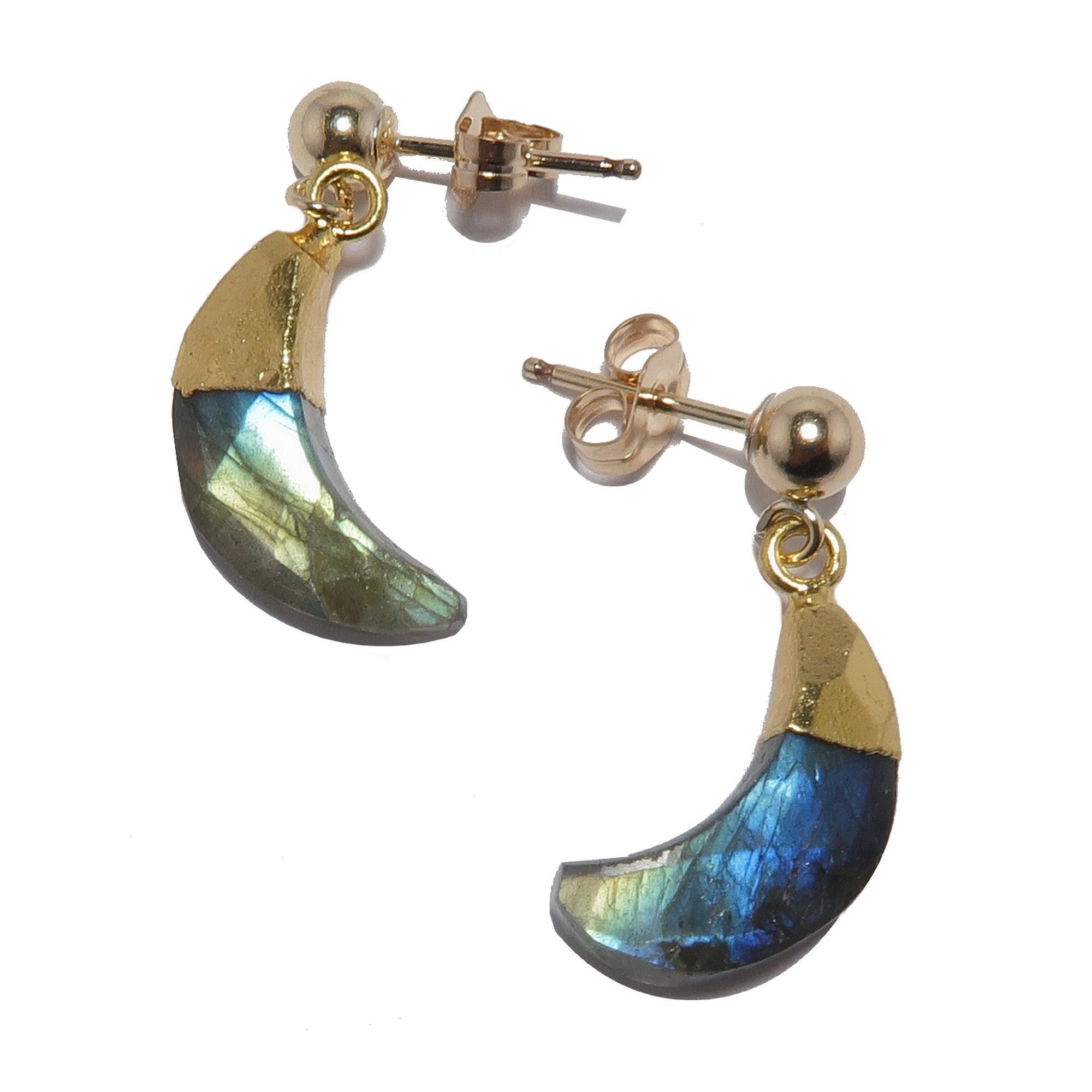 Labradorit Ohrringe Blau Regenbogen Mond 24 Karat Gold