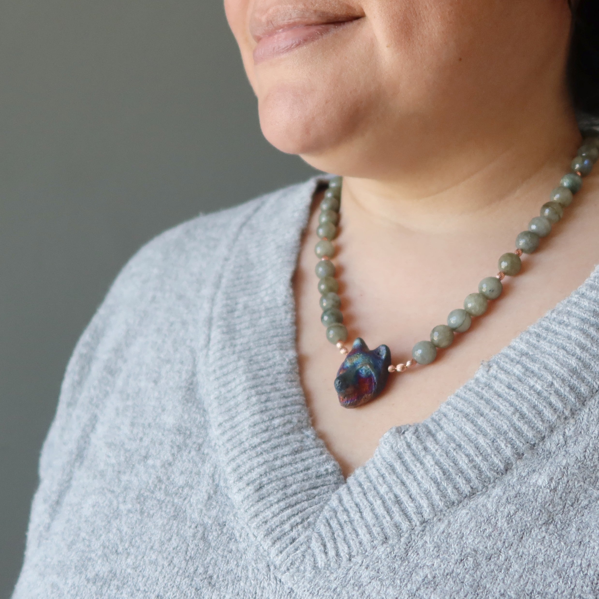 Labradorite Necklace Wolf Talisman Faceted Gem