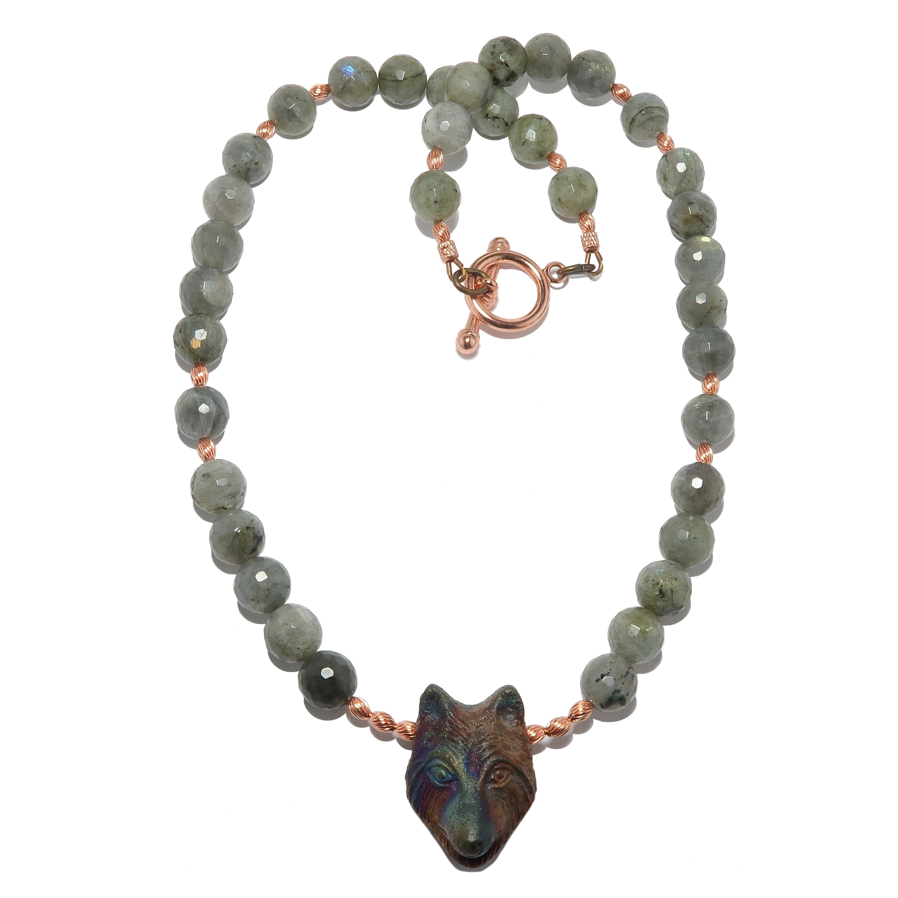 Labradorite Necklace Wolf Talisman Faceted Gem
