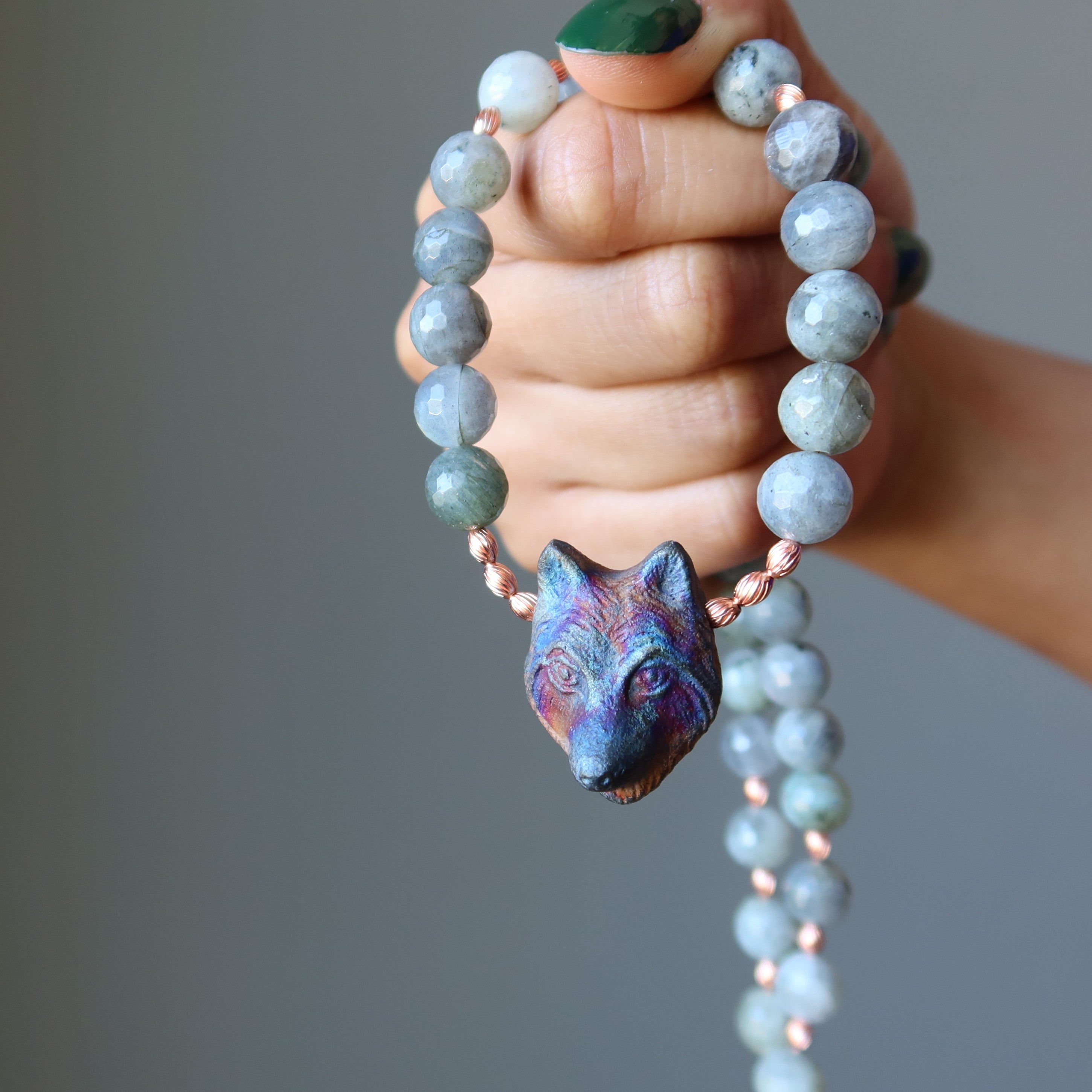 Labradorite Necklace Wolf Talisman Faceted Gem