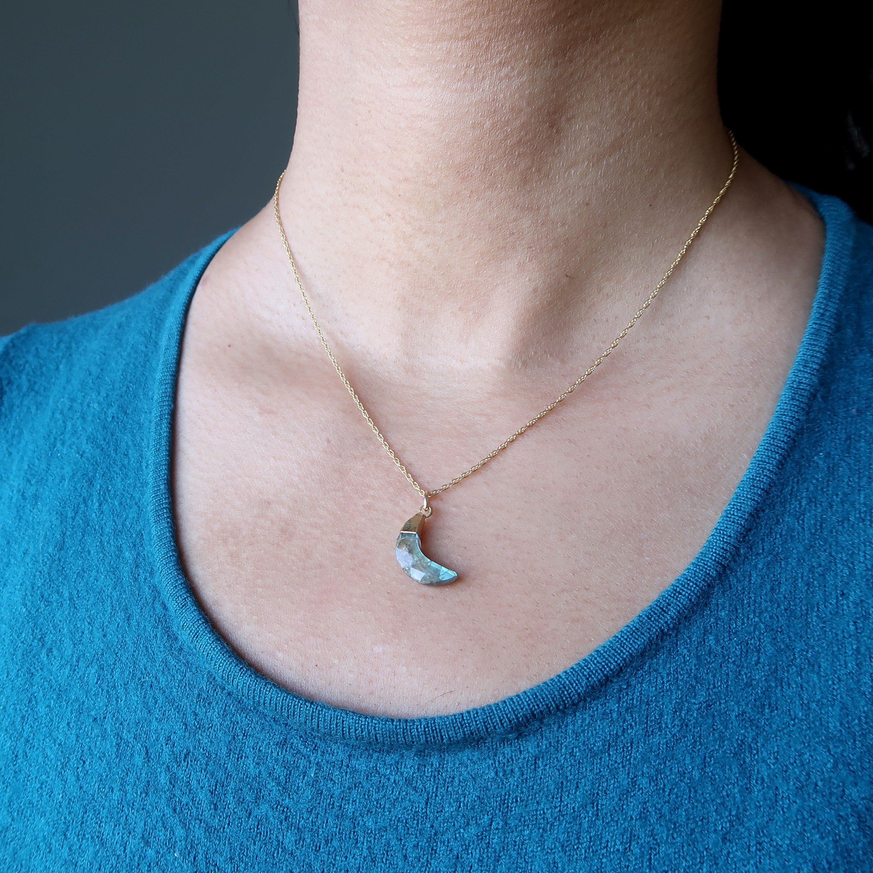 Labradorite Necklace Rainbow Moon 24-Karat Gold