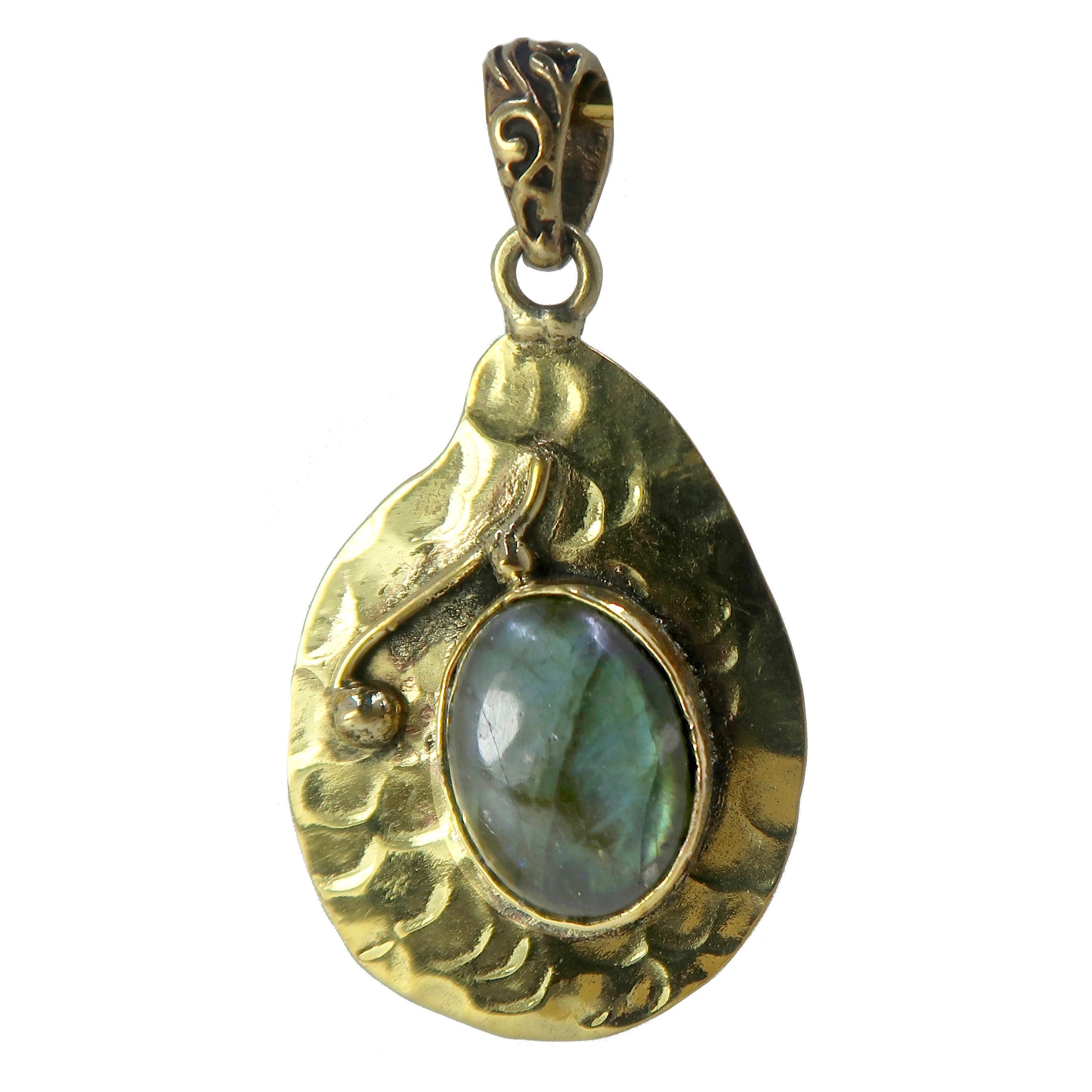 Labradorite Pendant Tibet Token Stone Gold