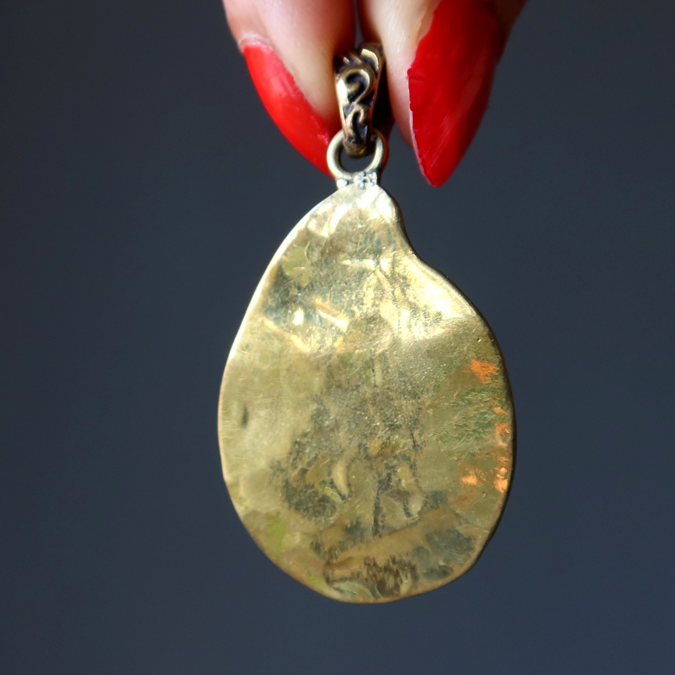 Labradorite Pendant Tibet Token Stone Gold