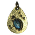 Pendentif Labradorite Feuille Ondulée Arc-en-Ciel Or