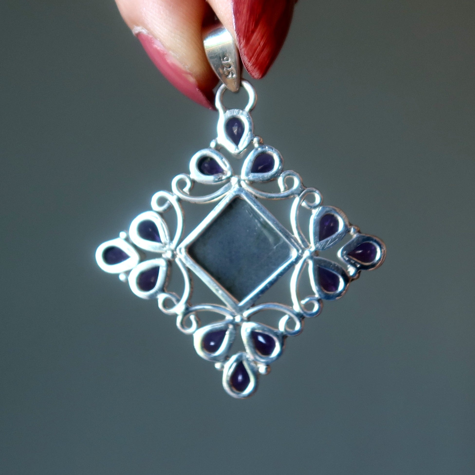 Pendentif Labradorite Améthyste Facettée Argent Sterling