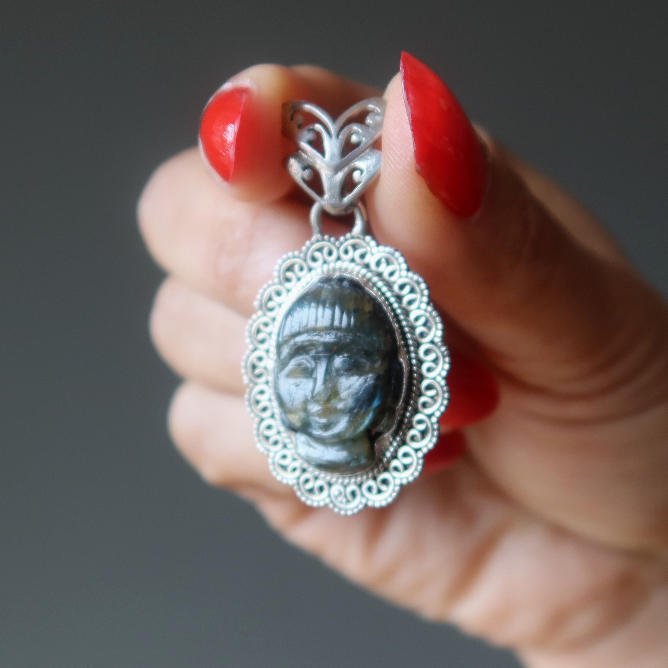 Labradorite Pendant Zen Blue Buddha Sterling Silver