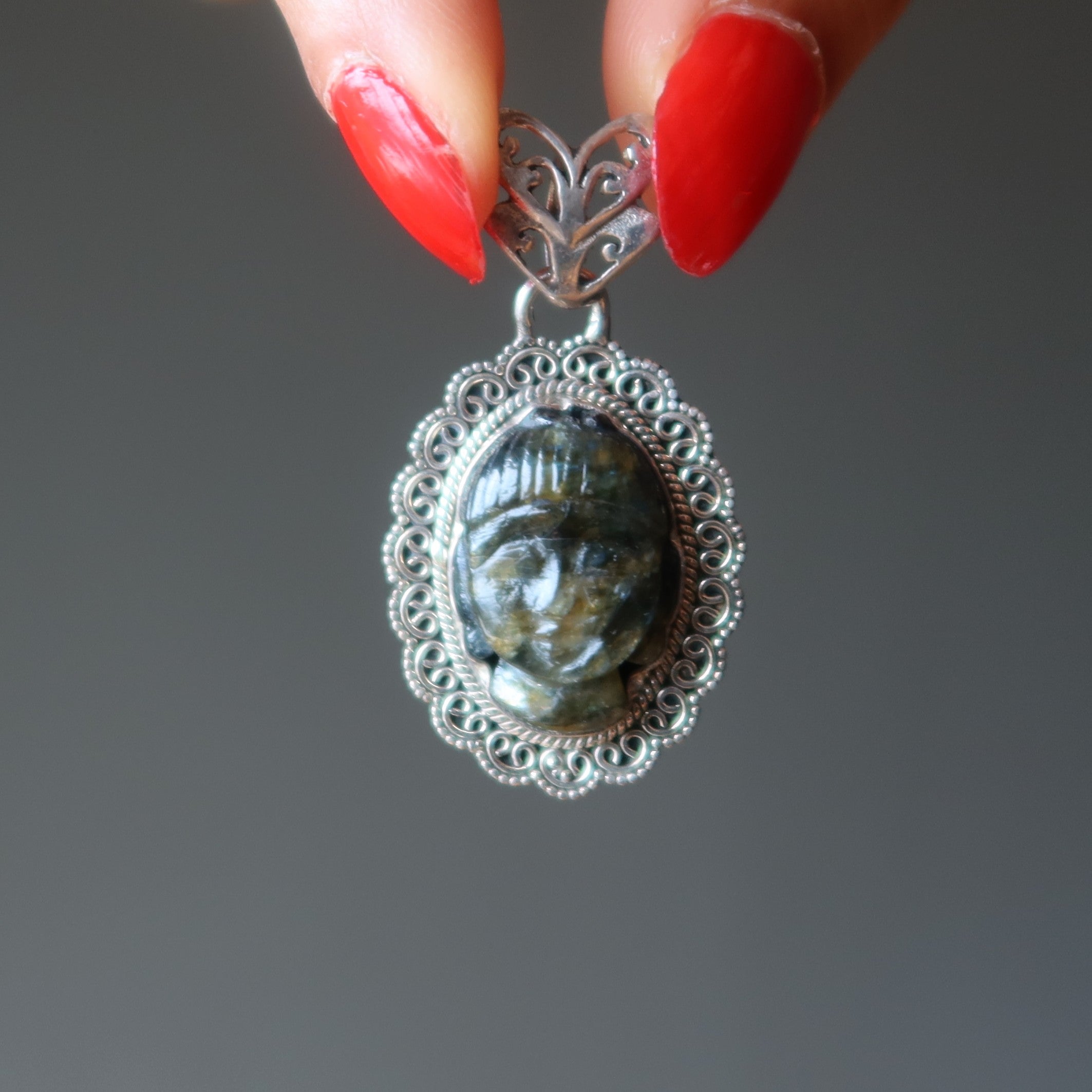 Labradorite Pendant Zen Blue Buddha Sterling Silver
