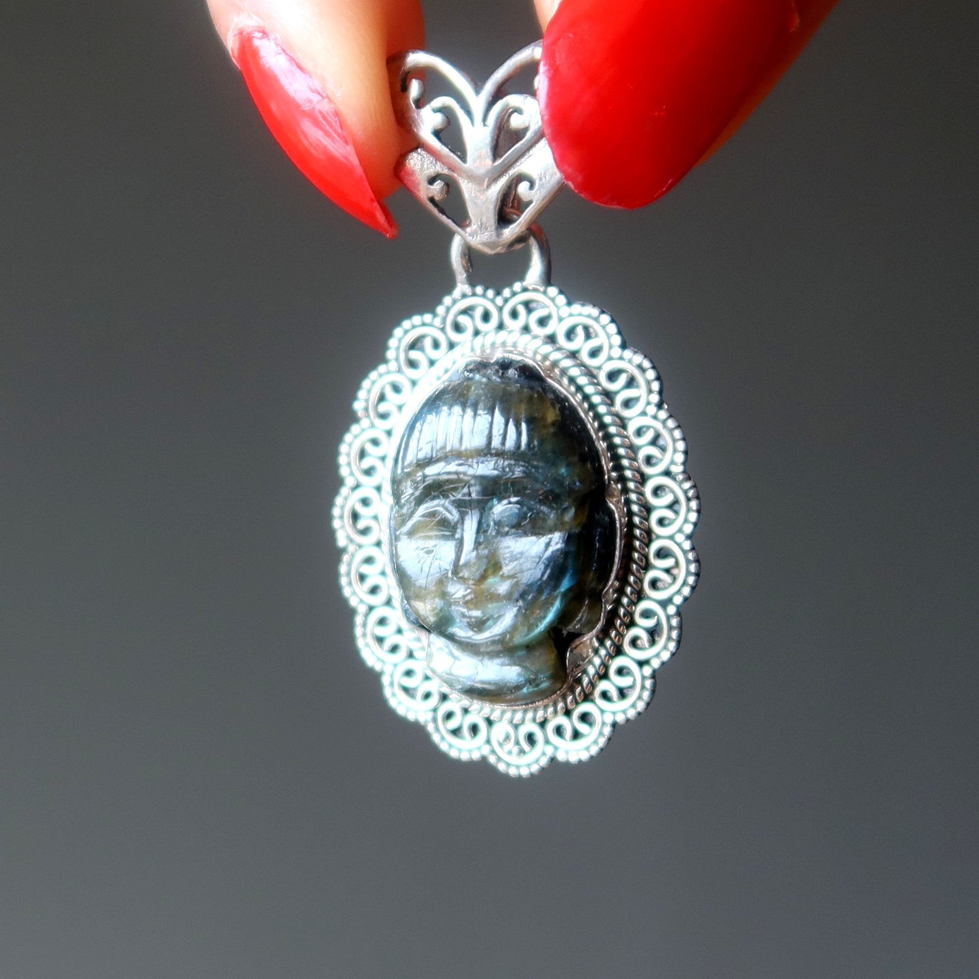 Labradorite Pendant Zen Blue Buddha Sterling Silver