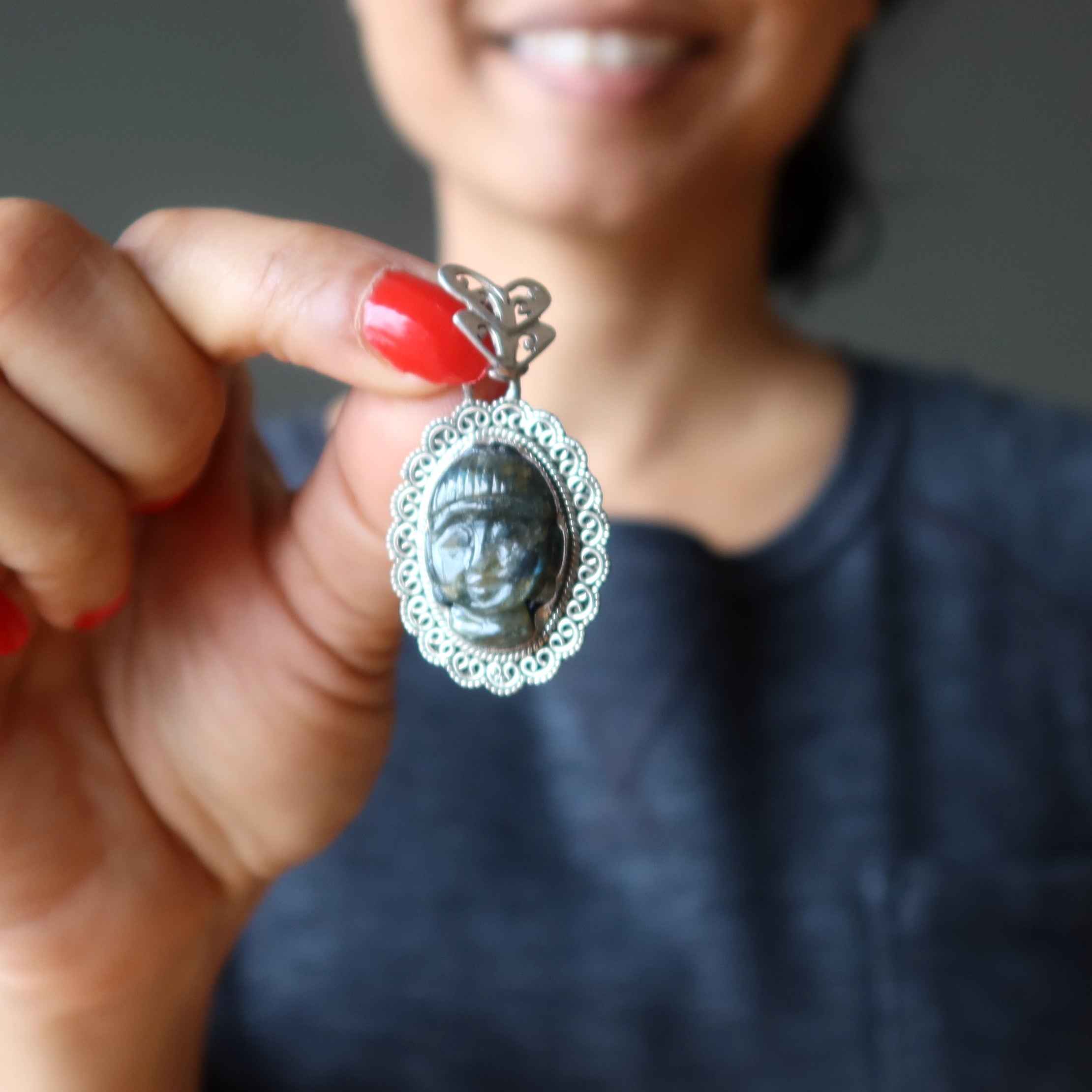 Labradorite Pendant Zen Blue Buddha Sterling Silver