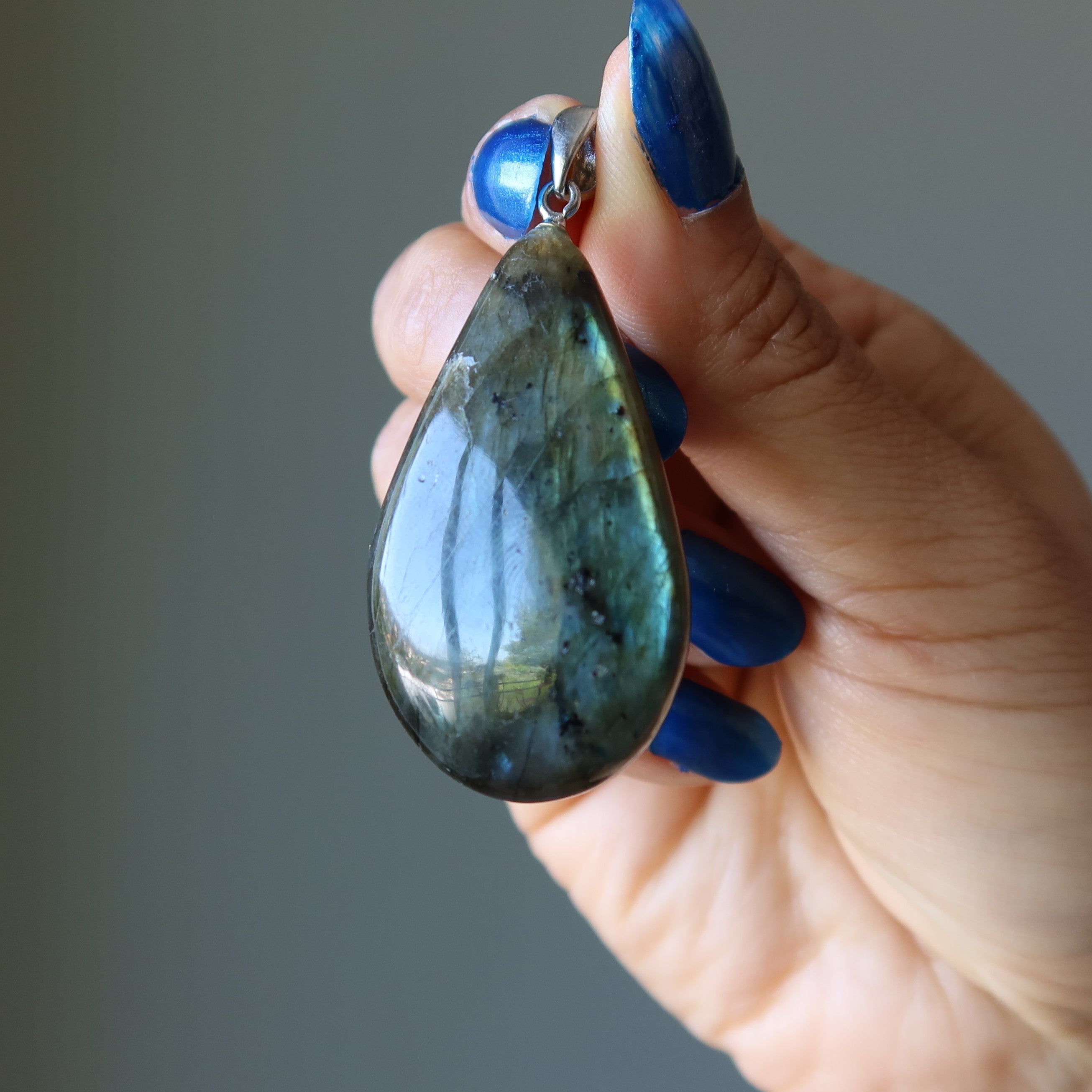 Labradorite Pendant New Moon Magic Crystal Rainbow Teardrop