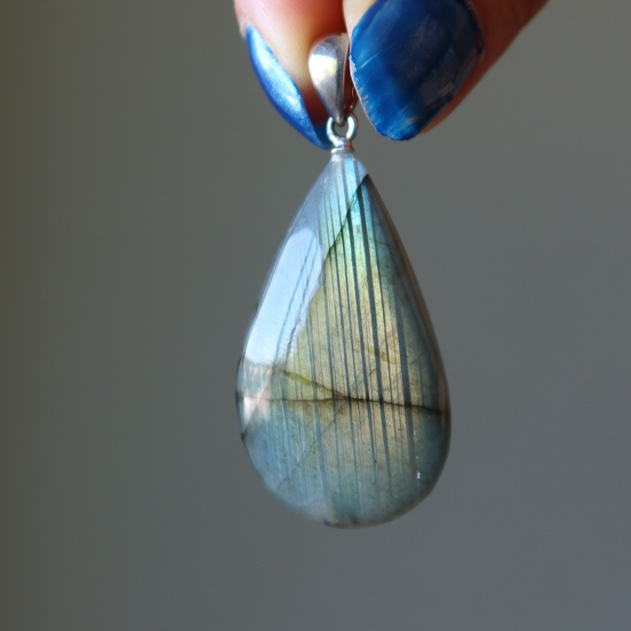 Labradorite Pendant New Moon Magic Crystal Rainbow Teardrop