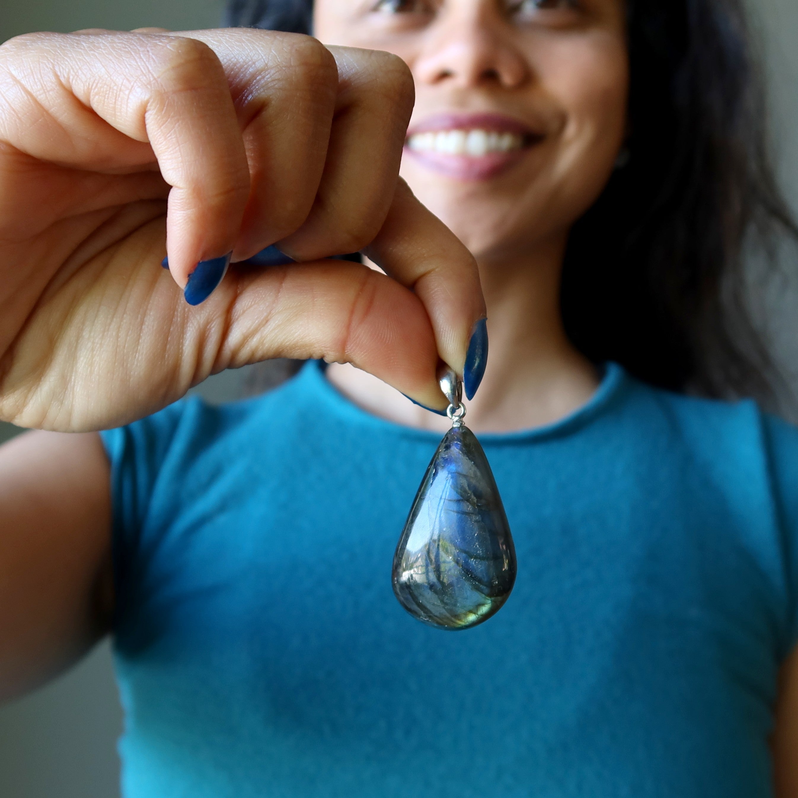 Labradorite Pendant New Moon Magic Crystal Rainbow Teardrop