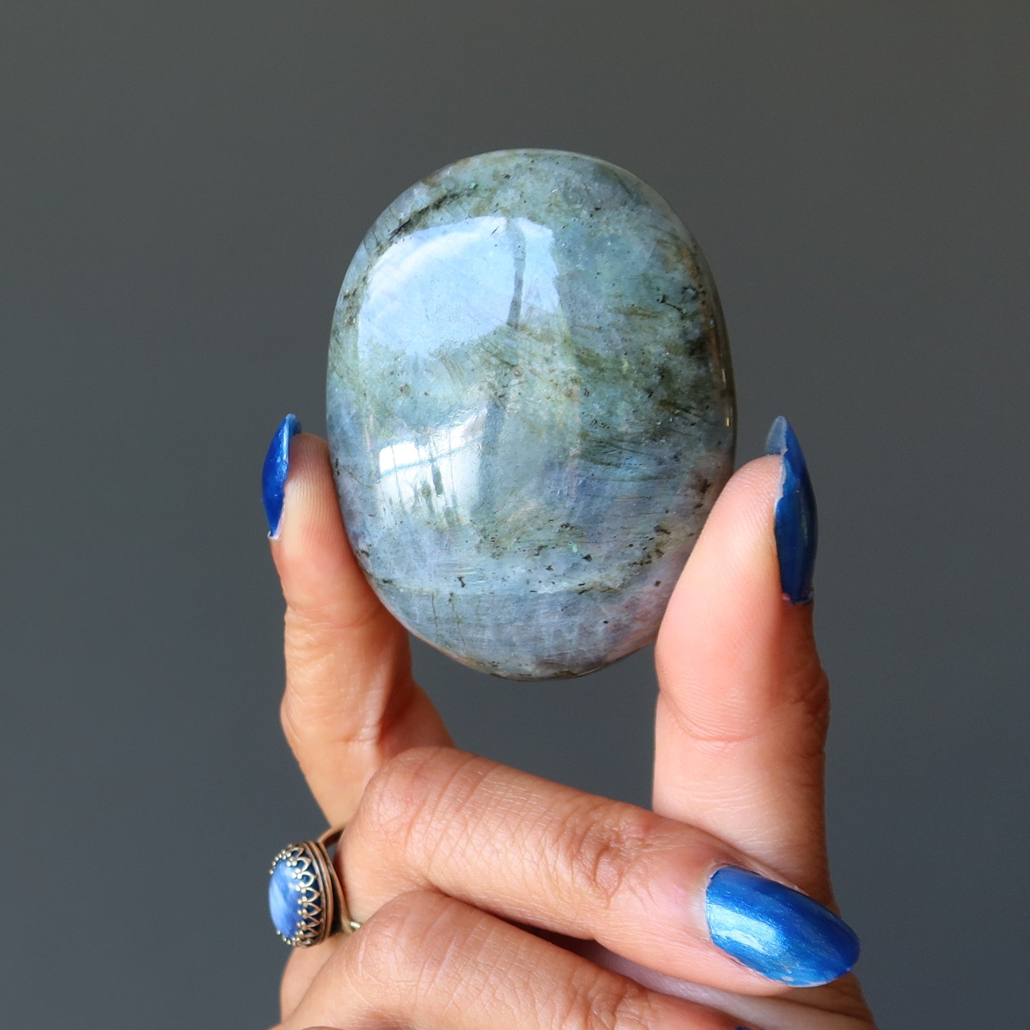 Labradorite Polished Palm Stone Glossy Rainbow Supernatural Energy