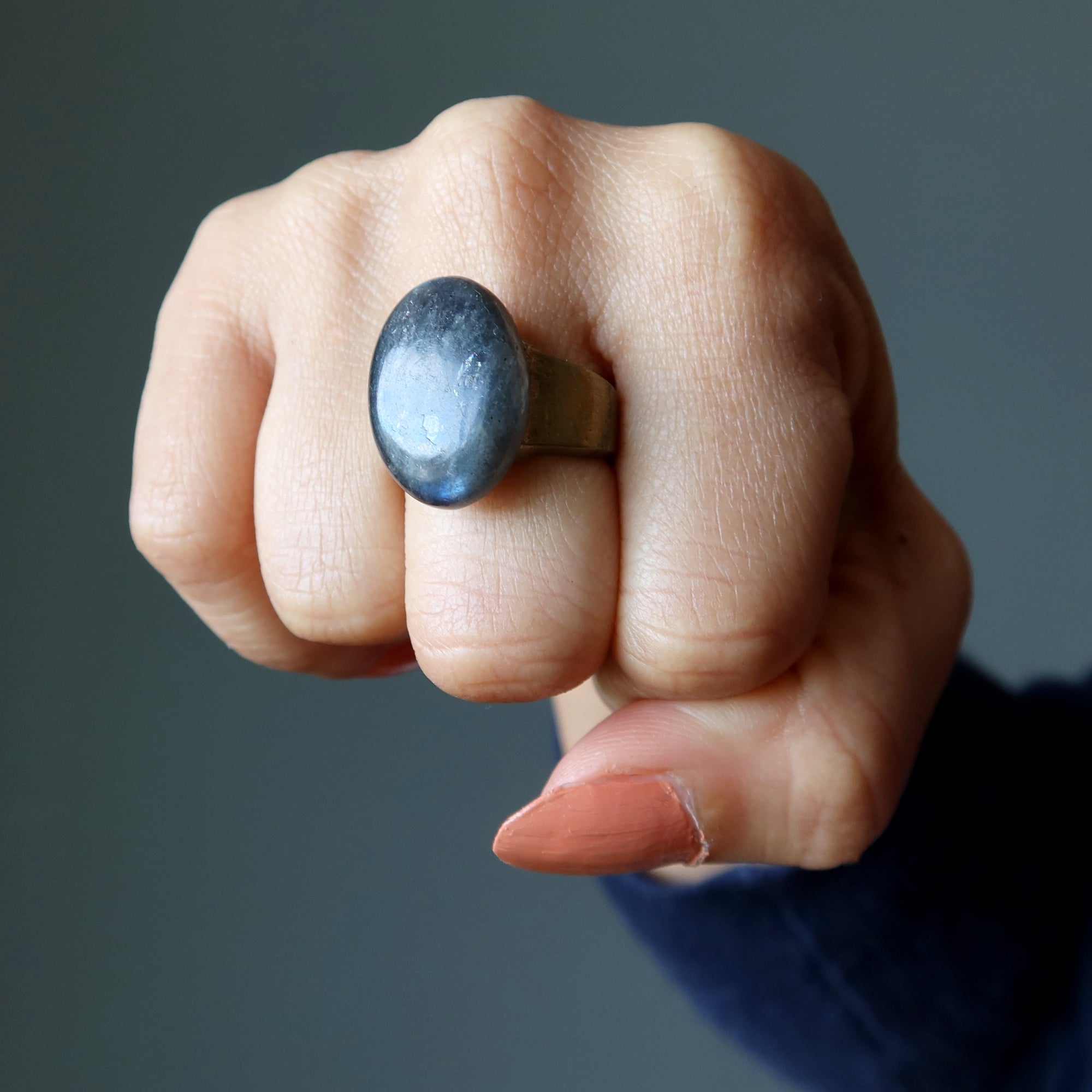 Labradorite Ring Oval Mirror of Magic Crystal Size 7.5