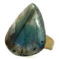 Labradorite Ring Brilliant Rainbow Gold Alloy Size 7.0