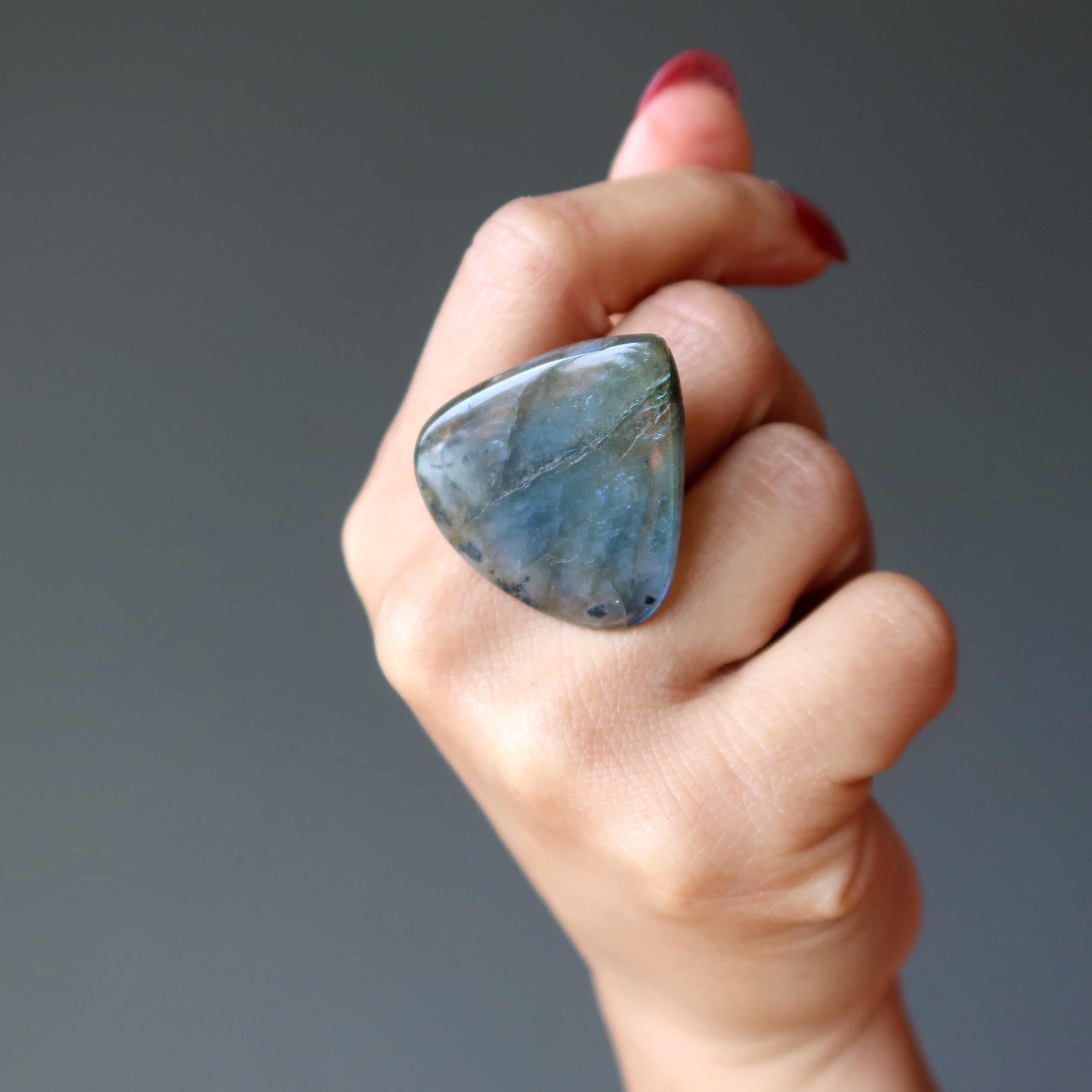Labradorite Ring Brilliant Rainbow Gold Alloy Size 7.0
