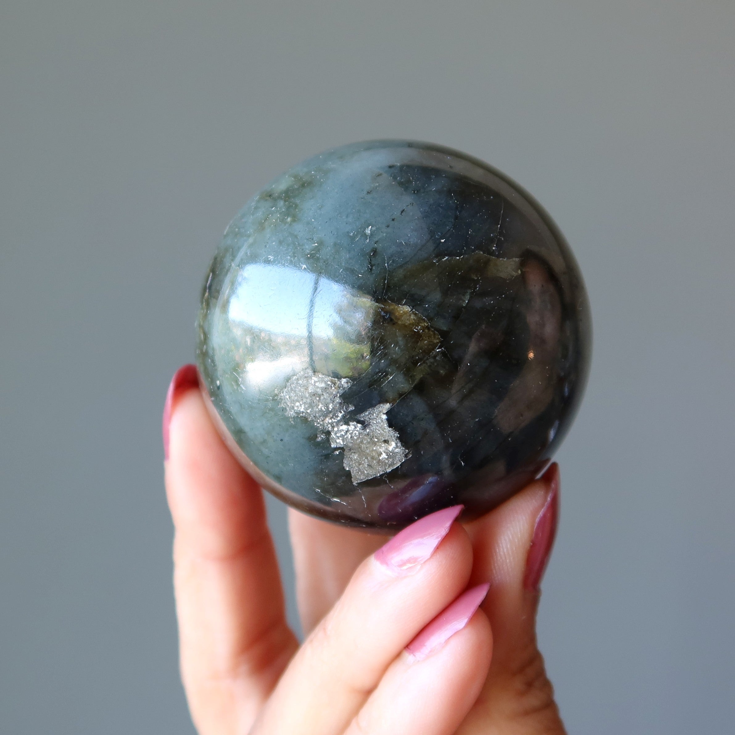 Labradorite Sphere Natural Dark Gray Protection Crystal Ball