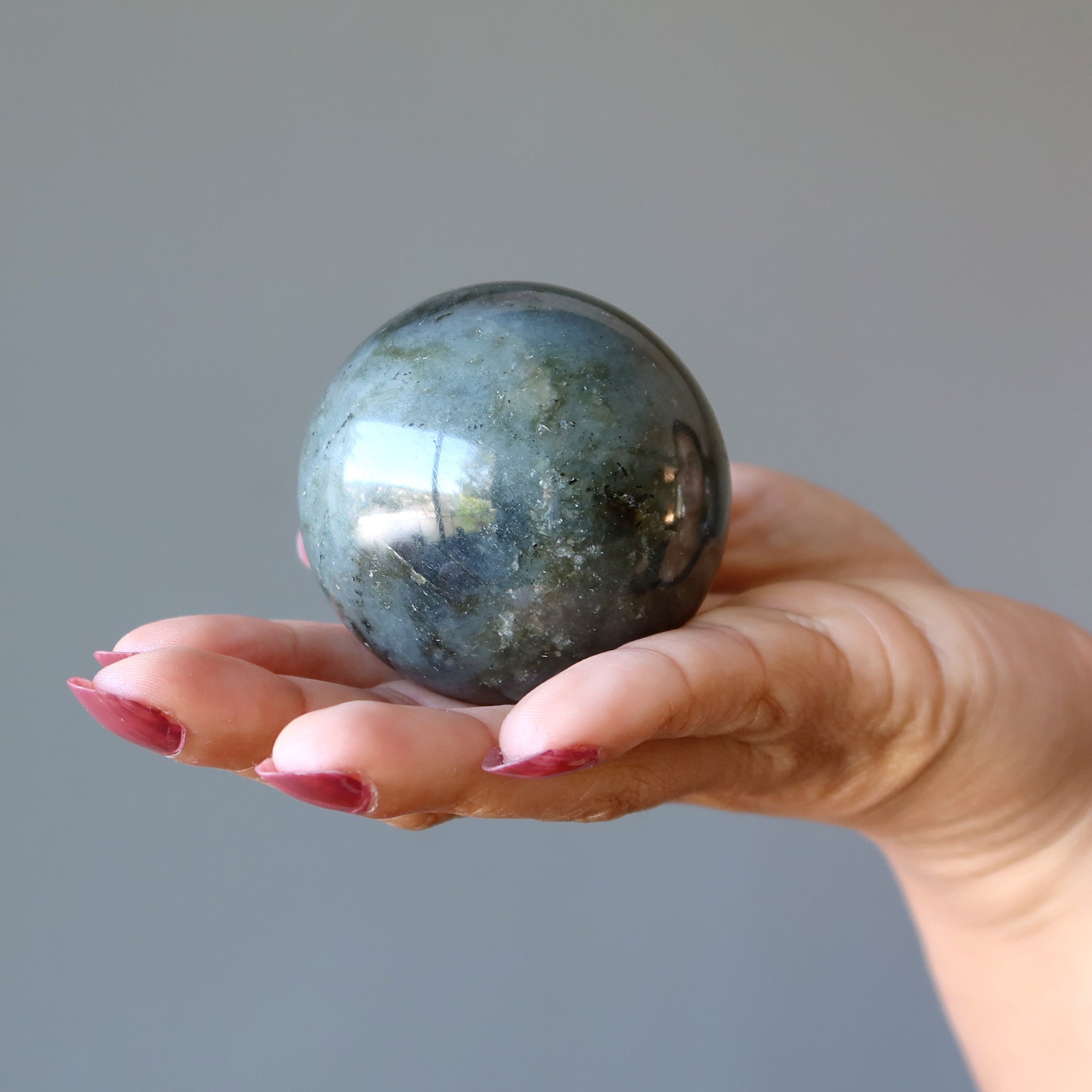 Labradorite Sphere Natural Dark Gray Protection Crystal Ball