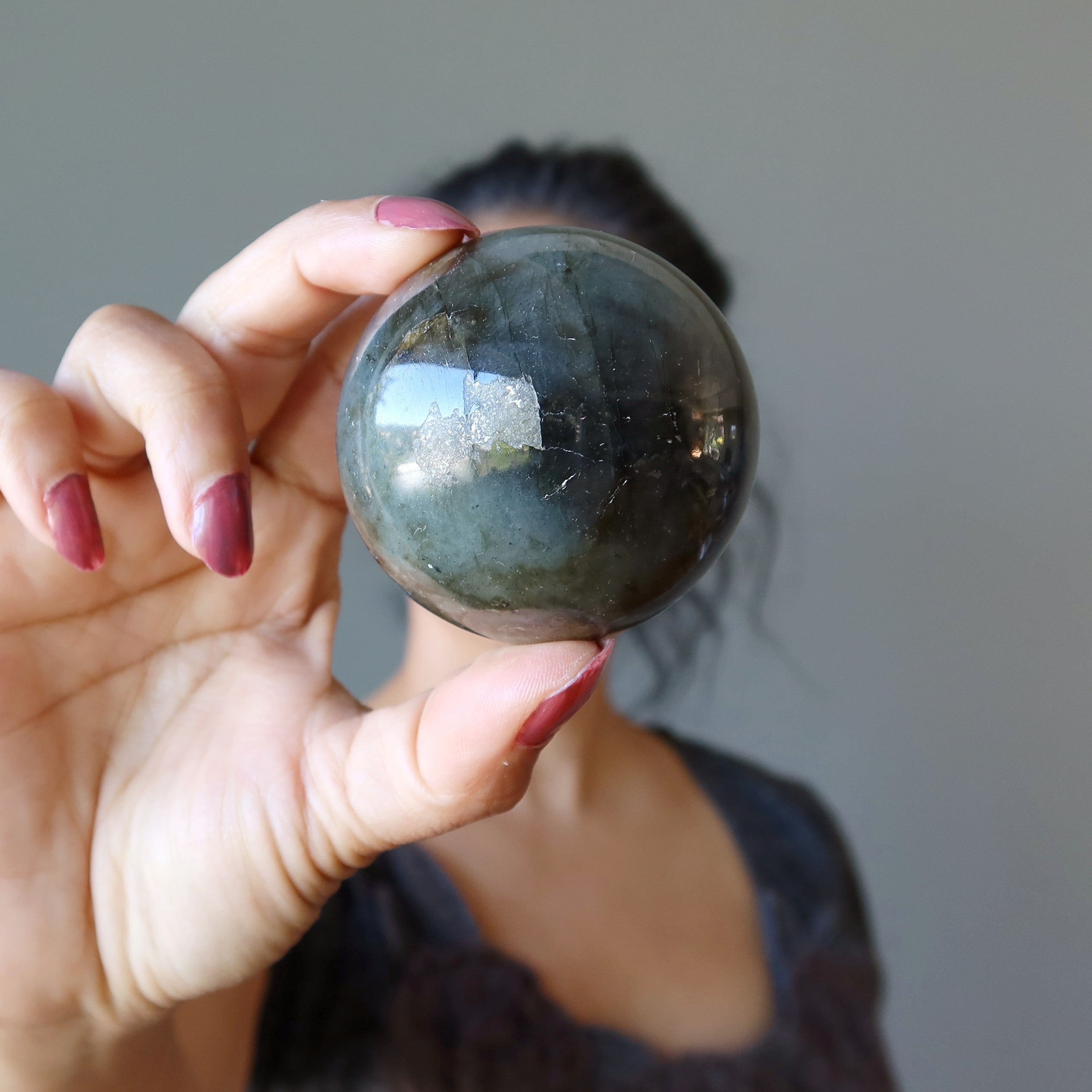 Labradorite Sphere Natural Dark Gray Protection Crystal Ball