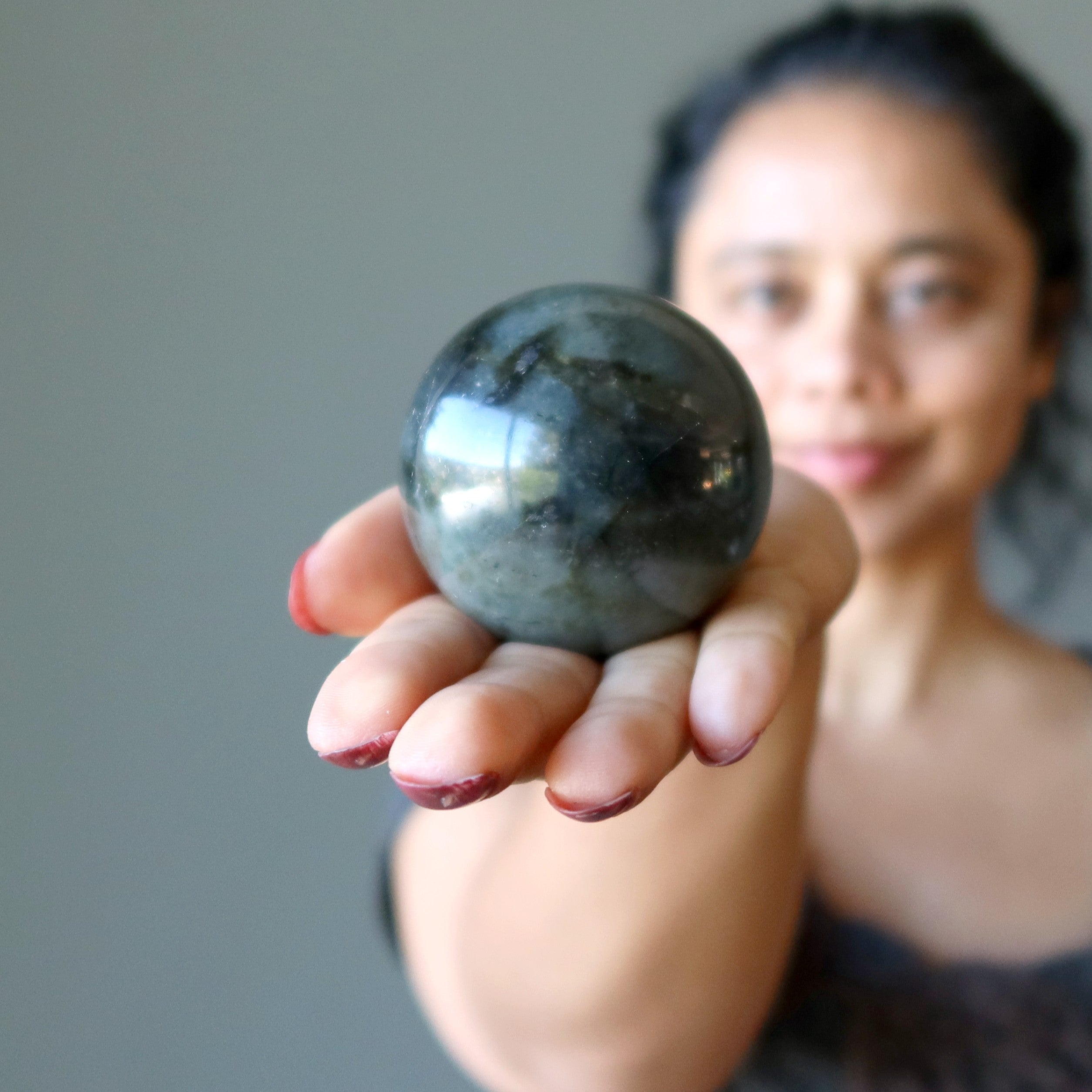 Labradorite Sphere Natural Dark Gray Protection Crystal Ball