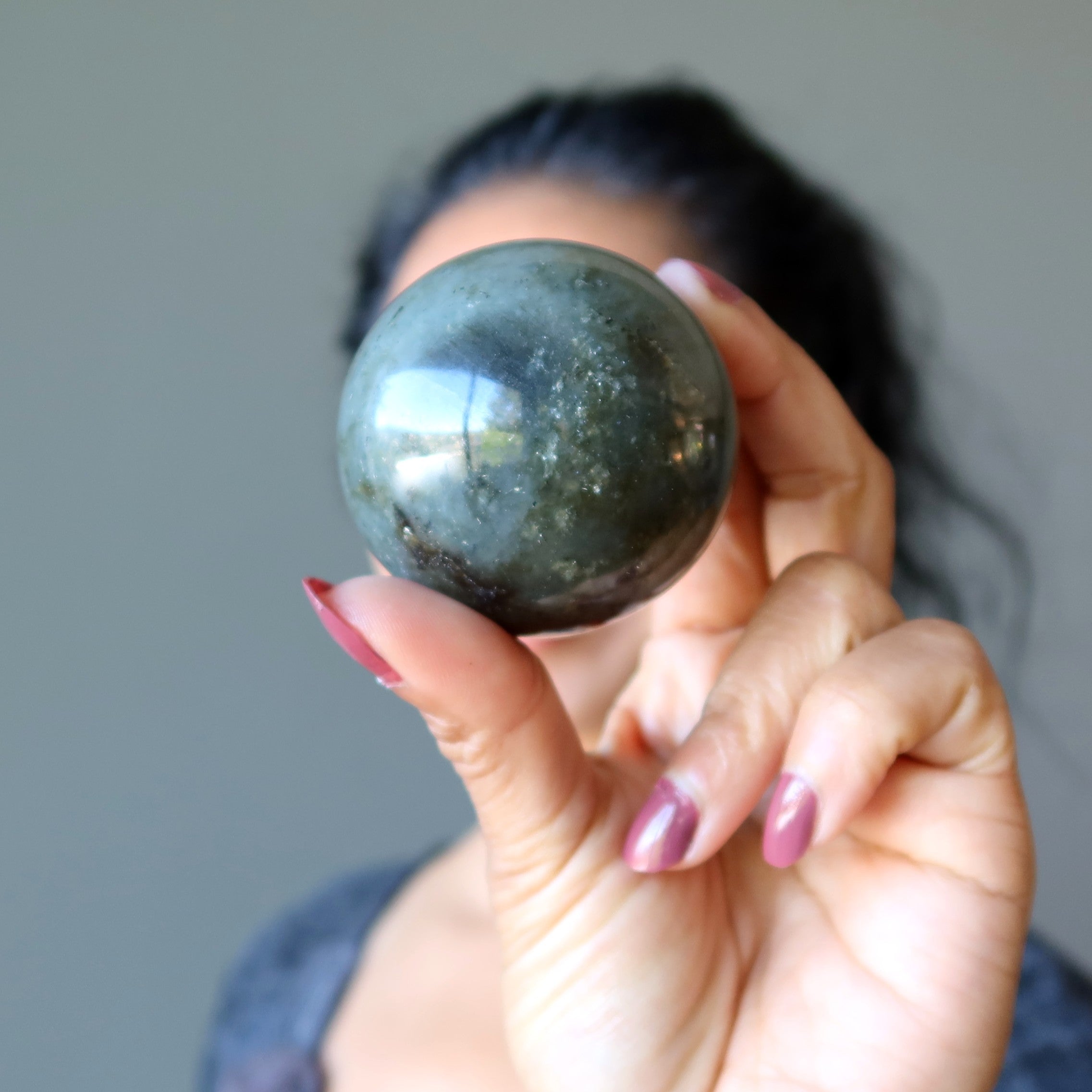 Labradorite Sphere Natural Dark Gray Protection Crystal Ball
