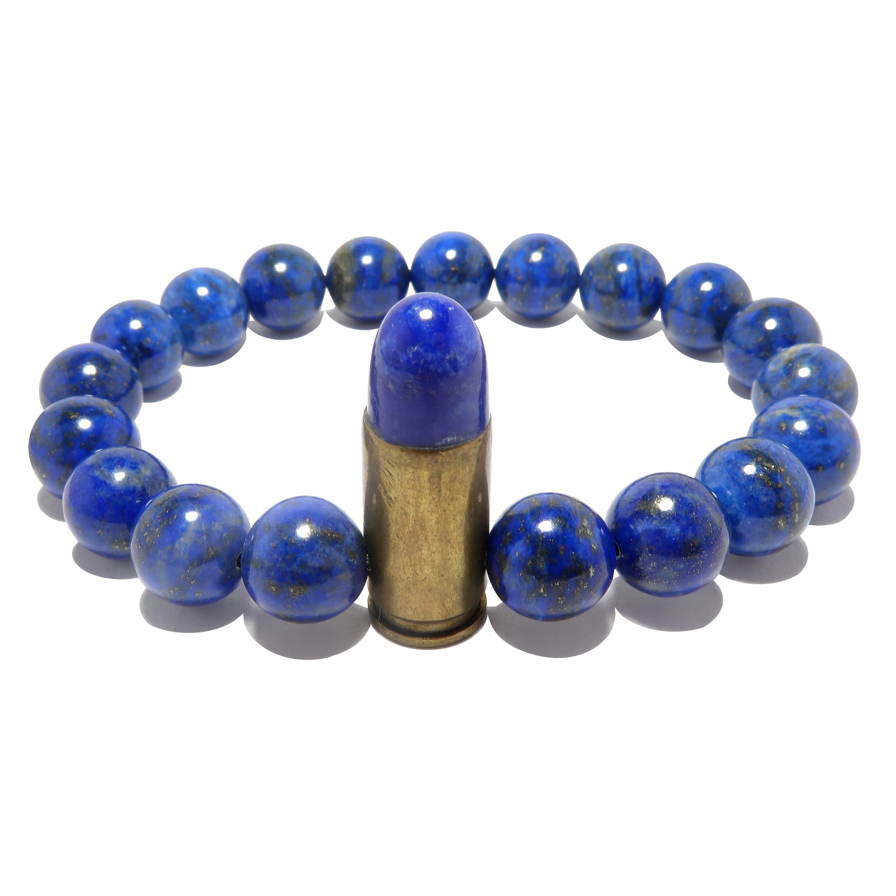 Lapis Lazuli Bracelet Blue Gold Designer Peacekeeper Bullet Stone