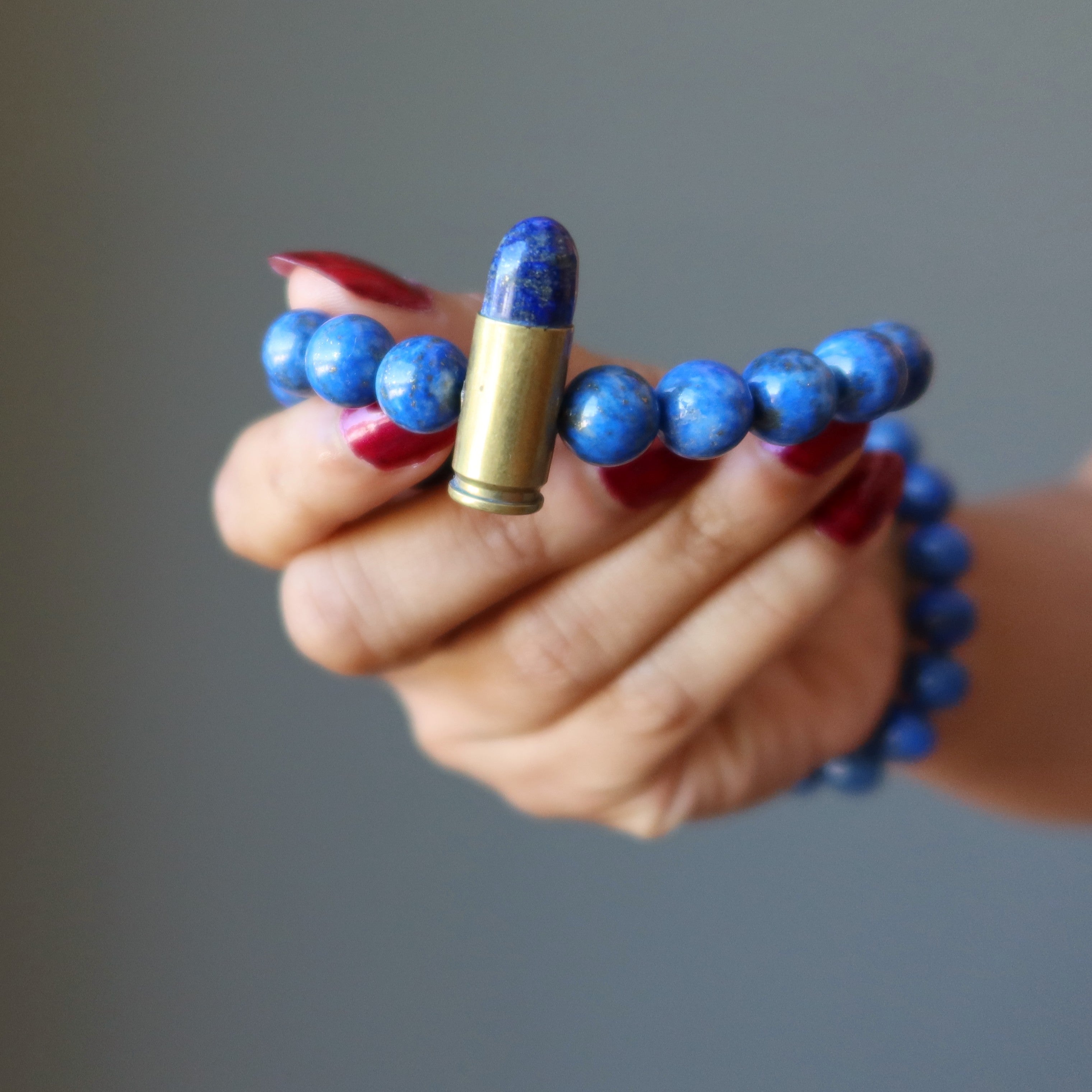 Lapis Lazuli Bracelet Blue Gold Designer Peacekeeper Bullet Stone