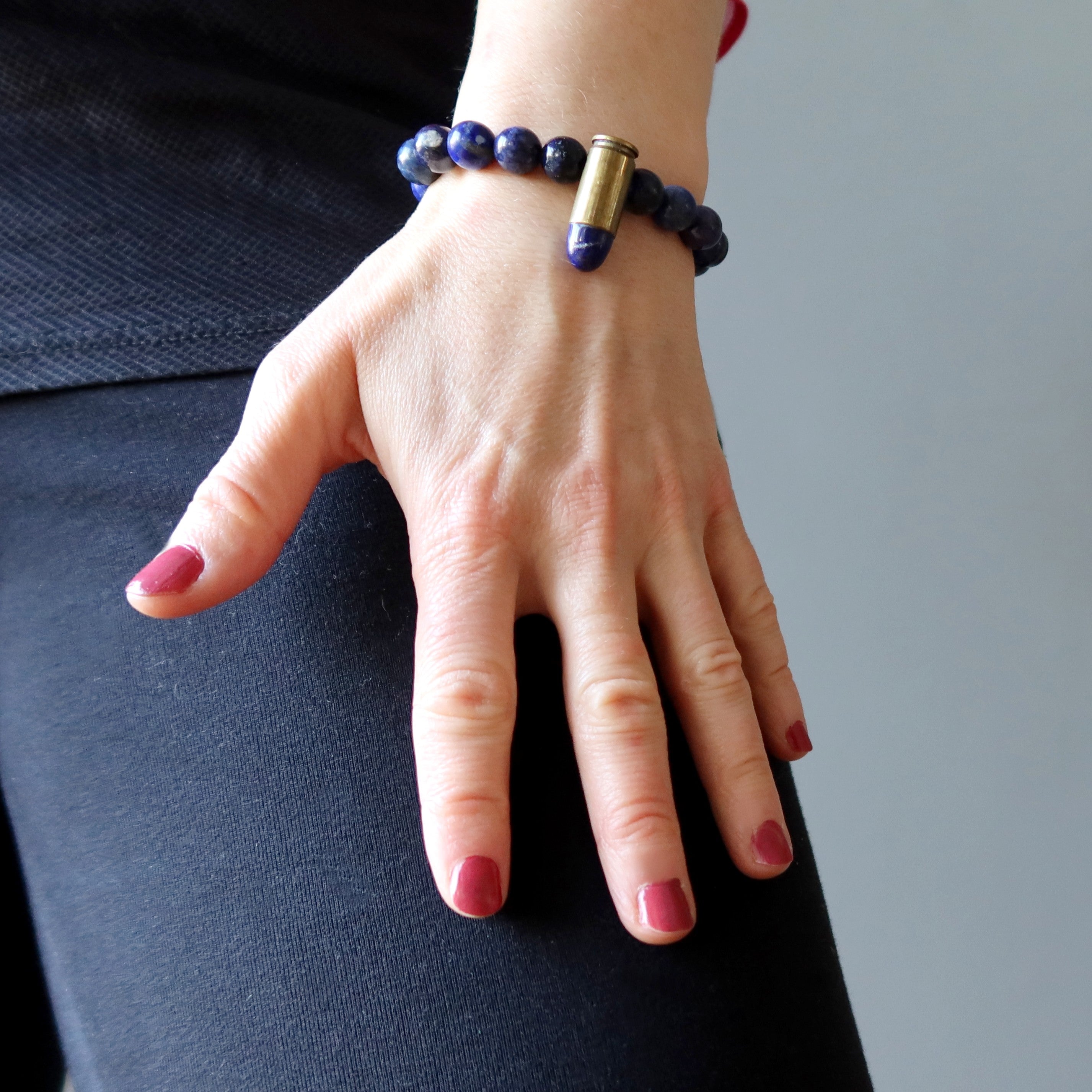 Lapis Lazuli Bracelet Blue Gold Designer Peacekeeper Bullet Stone