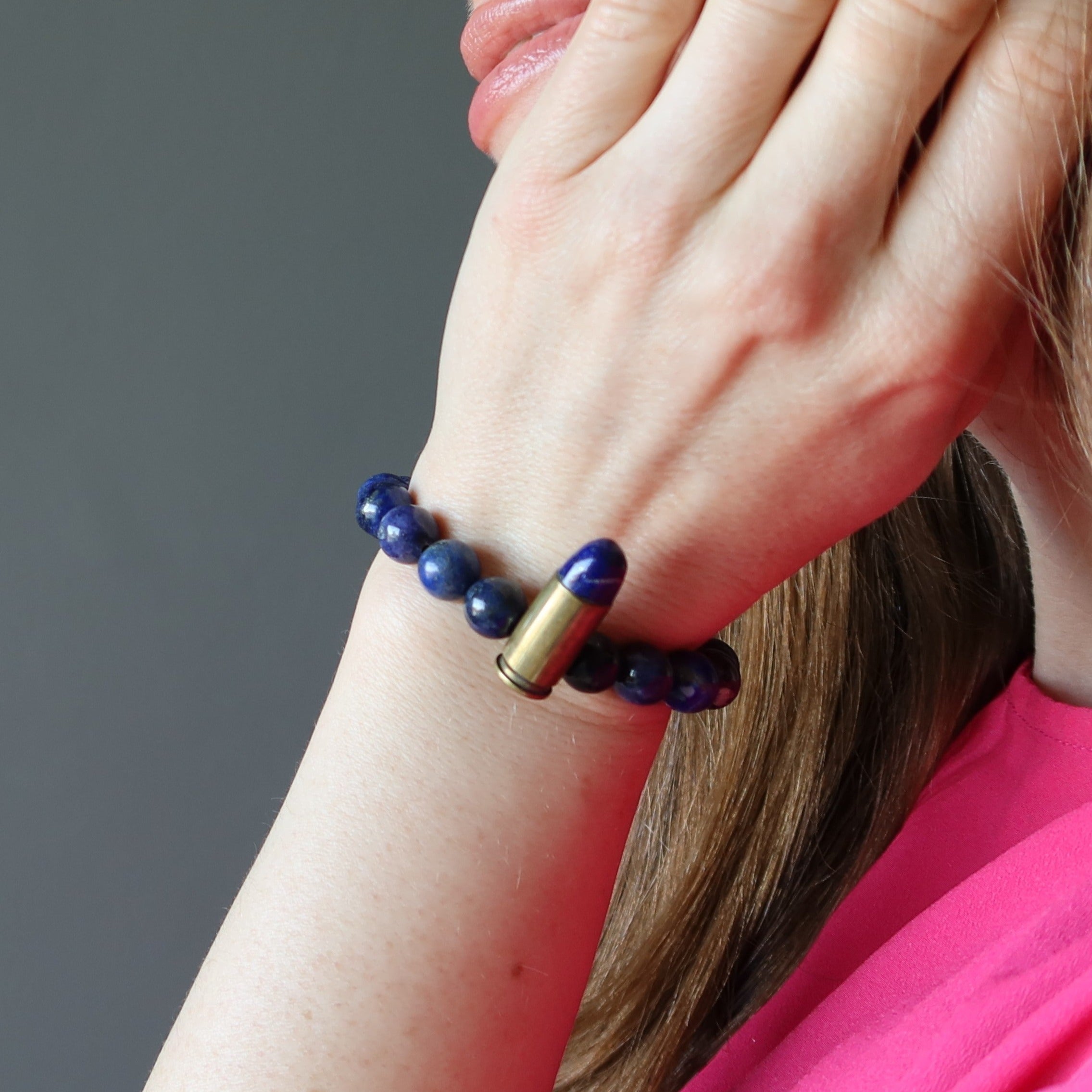Lapis Lazuli Bracelet Blue Gold Designer Peacekeeper Bullet Stone