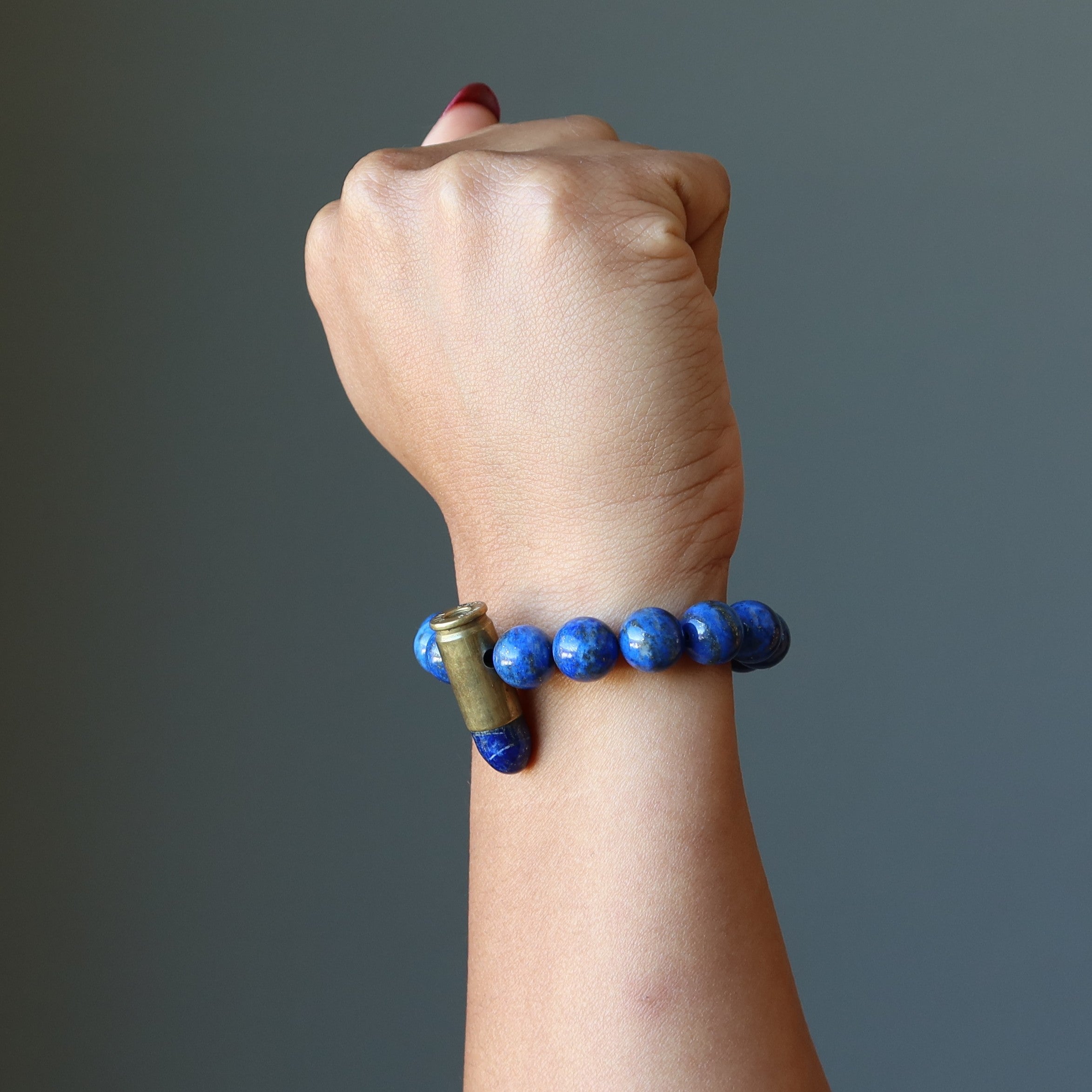 Lapis Lazuli Bracelet Blue Gold Designer Peacekeeper Bullet Stone