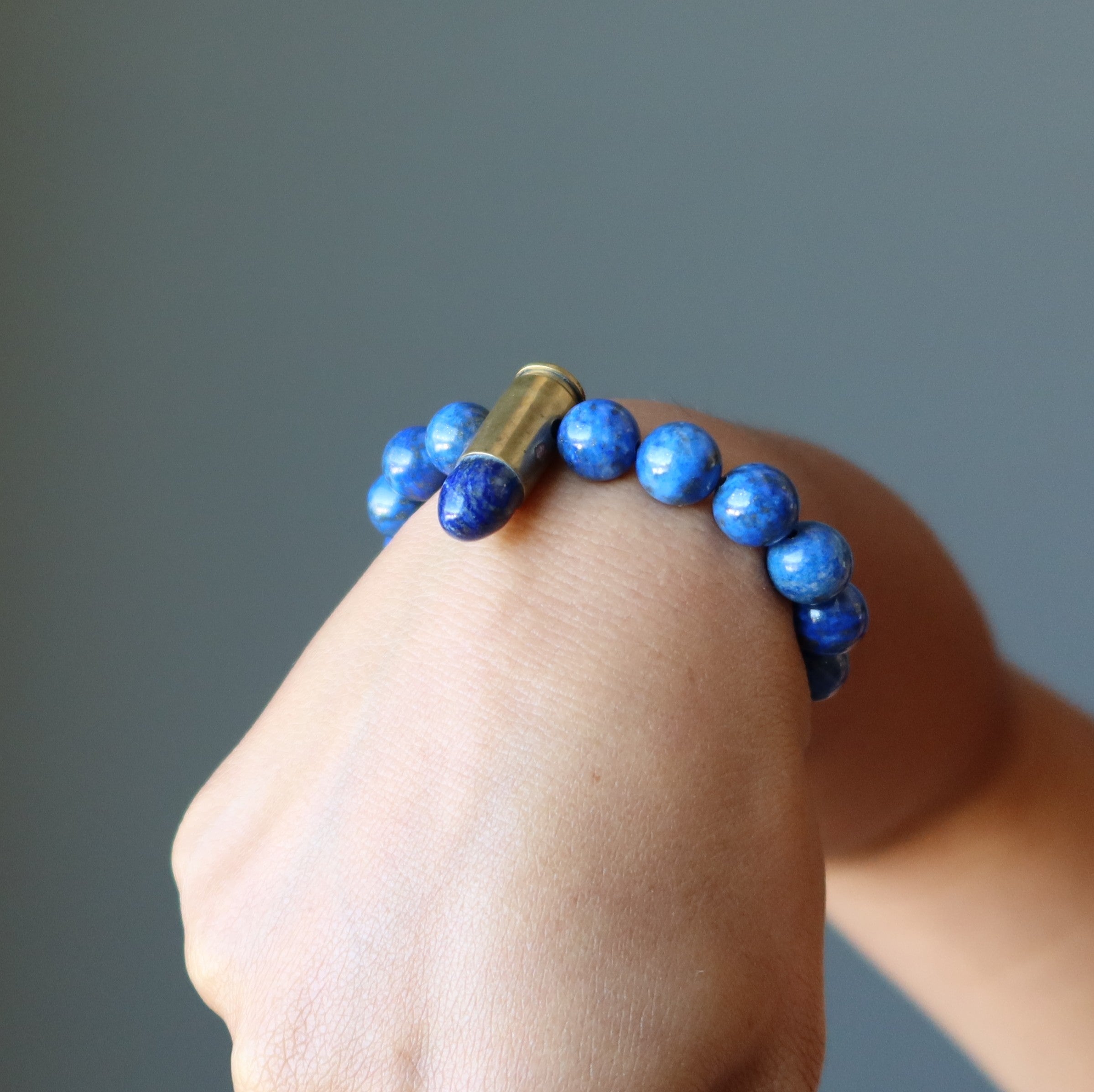 Lapis Lazuli Bracelet Blue Gold Designer Peacekeeper Bullet Stone
