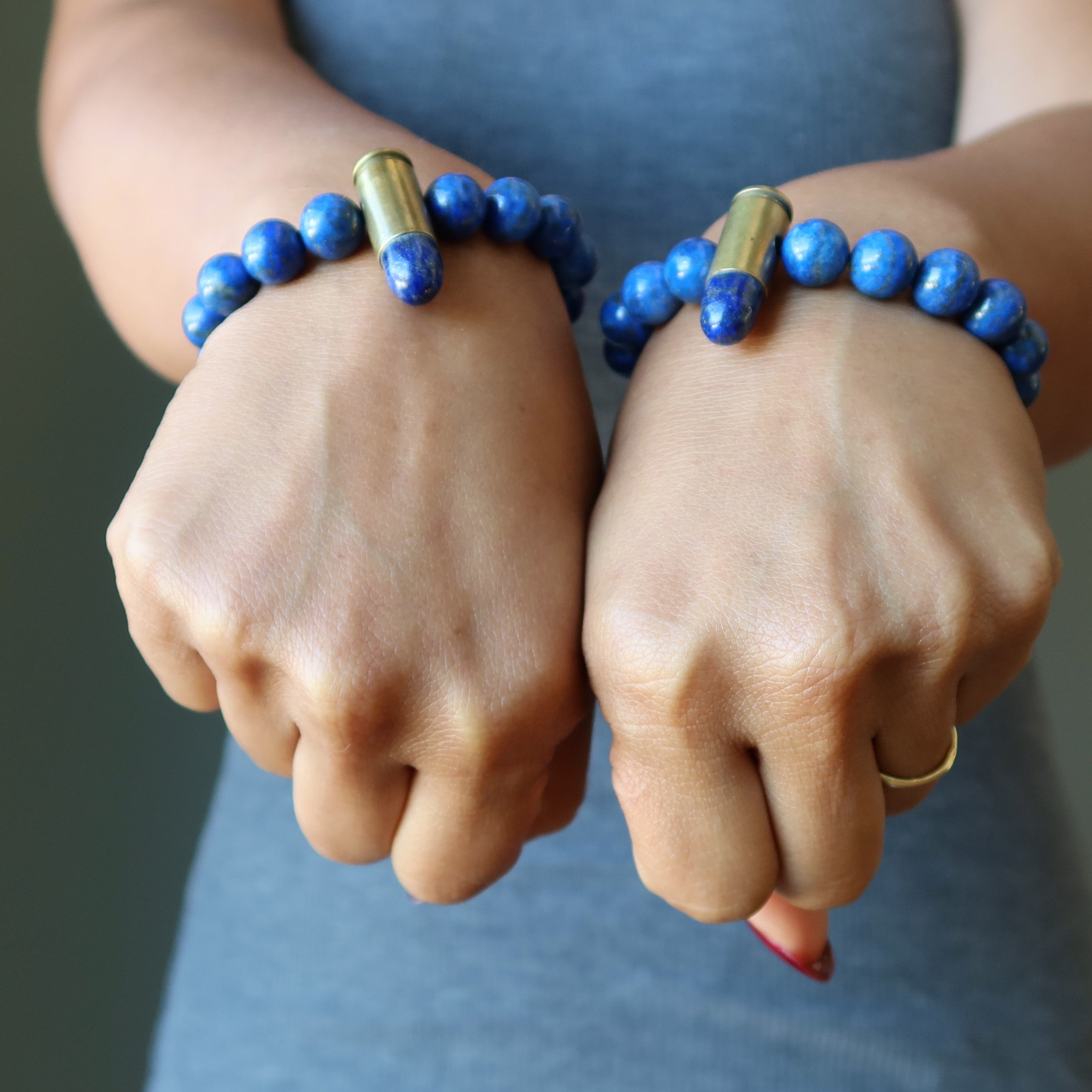 Lapis Lazuli Bracelet Blue Gold Designer Peacekeeper Bullet Stone