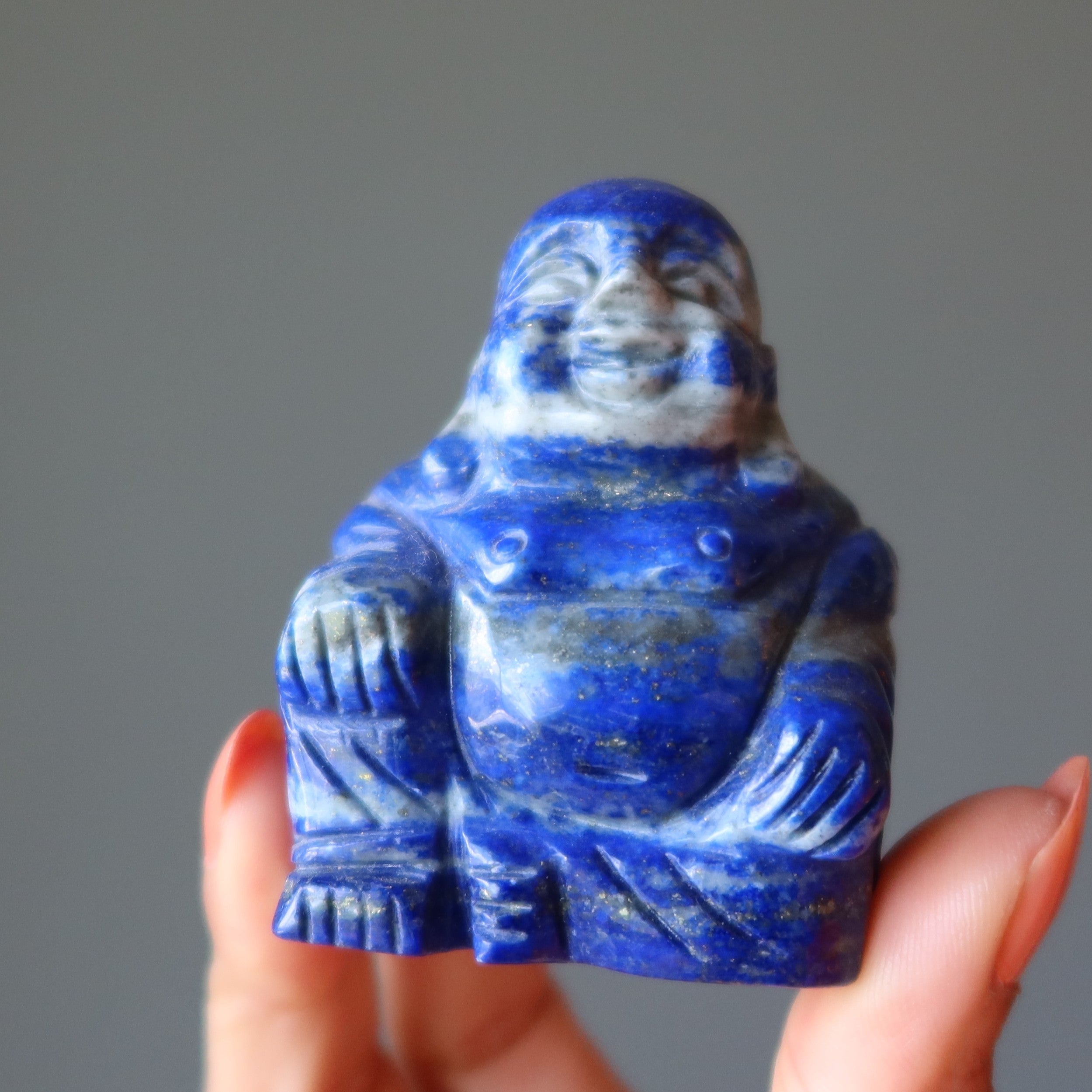 Lapis Lazuli Laughing Buddha Happiness Crystal God Statue