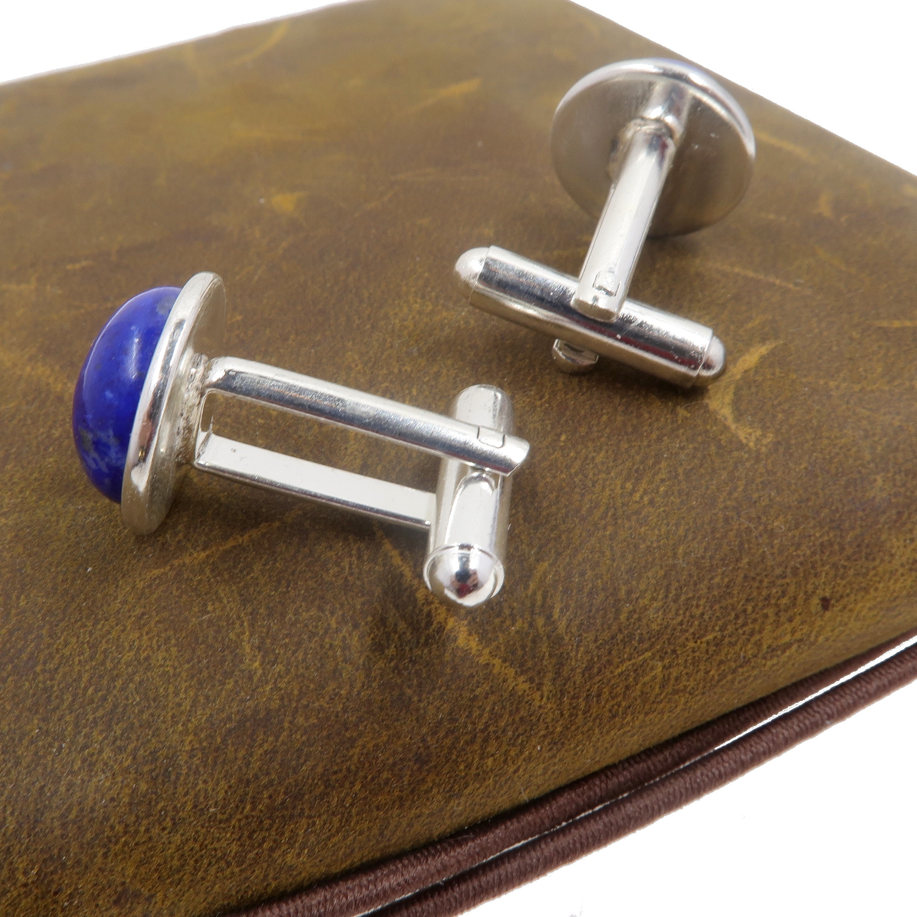 Boutons de manchette en lapis-lazuli, pierres précieuses mystiques bleues, argent