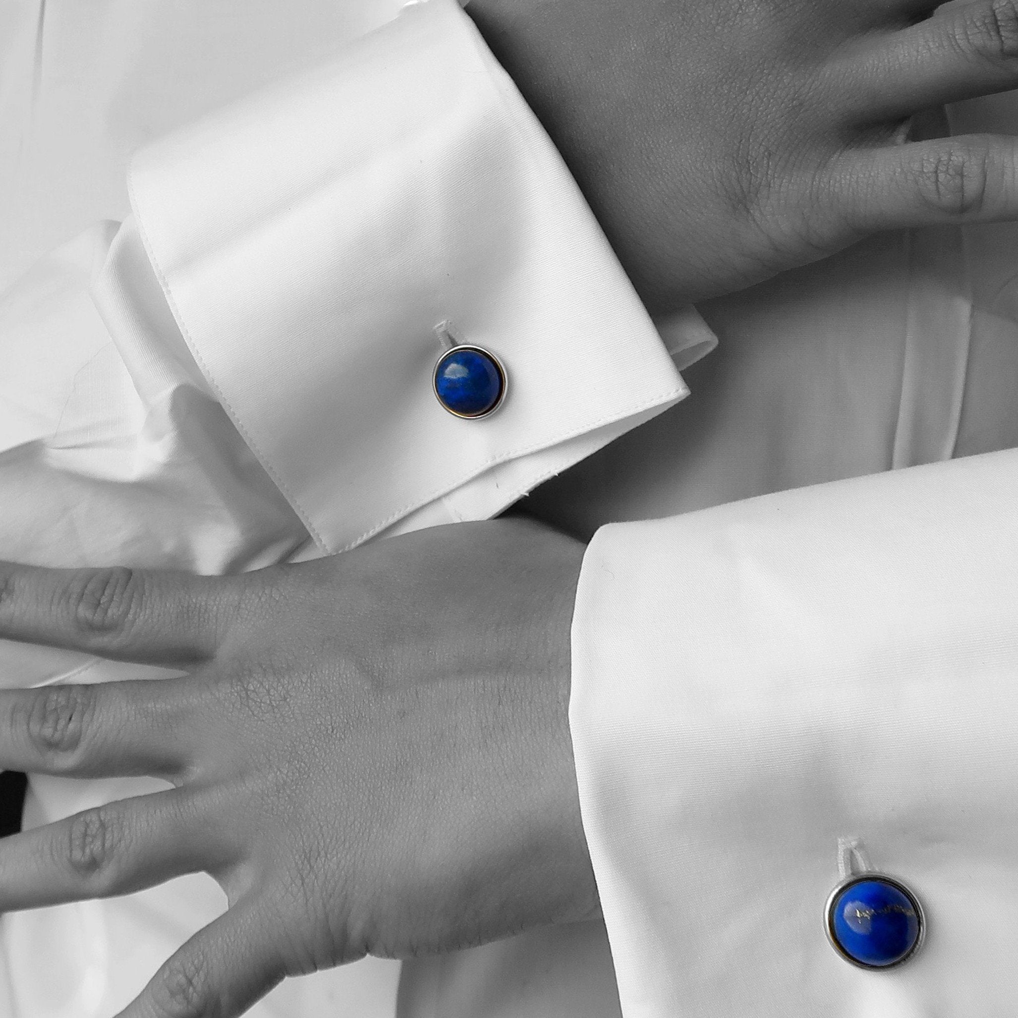 Boutons de manchette en lapis-lazuli, pierres précieuses mystiques bleues, argent