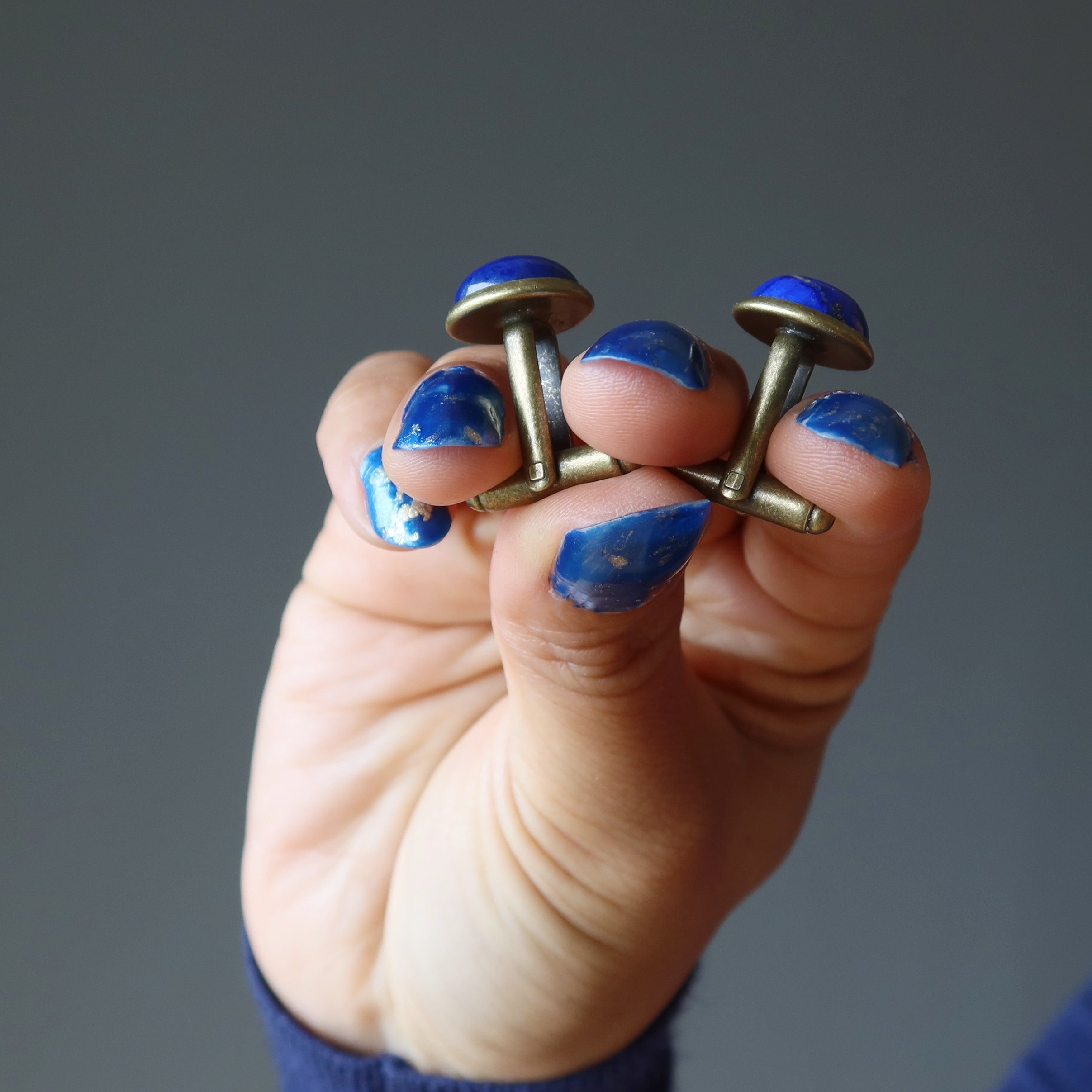 Boutons de Manchette Lapis Bronze Bleu Paisible Pierres