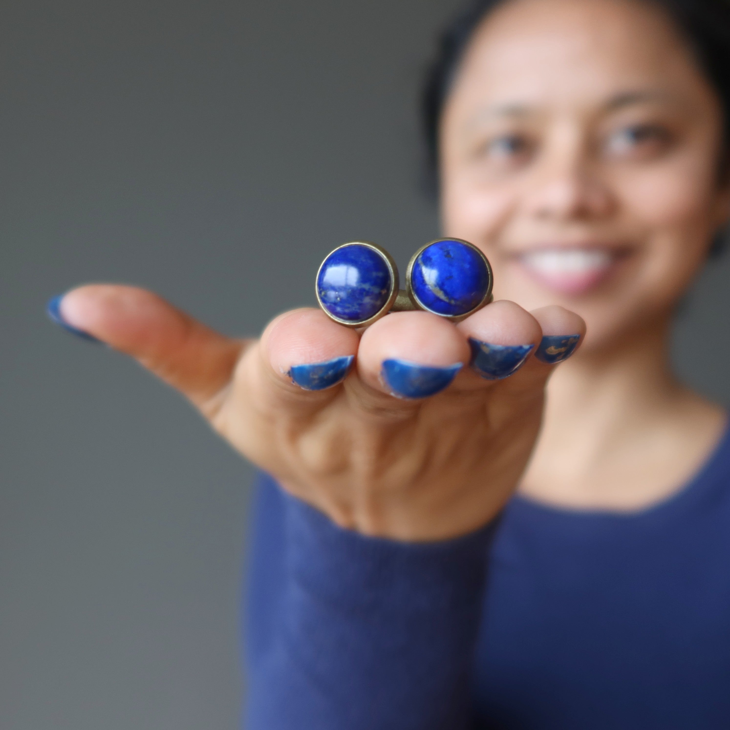 Boutons de Manchette Lapis Bronze Bleu Paisible Pierres