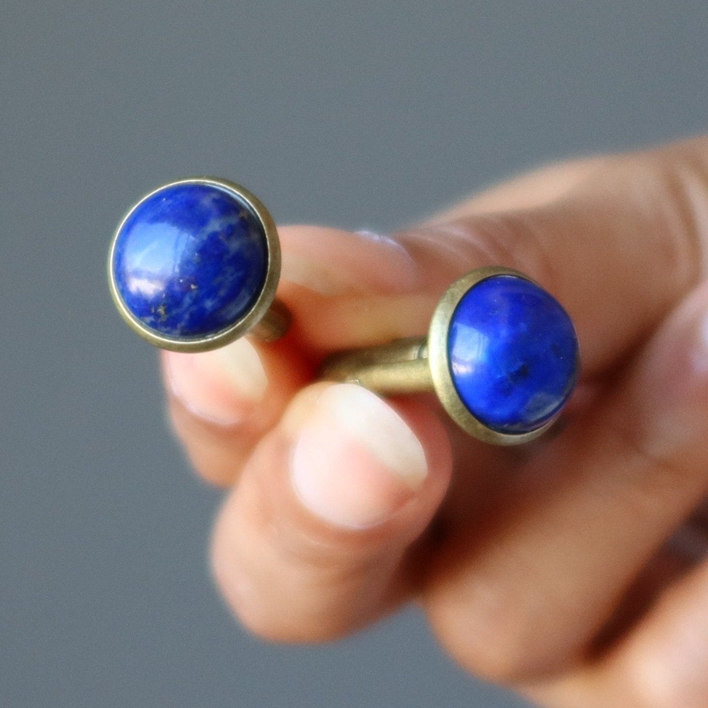 Boutons de Manchette Lapis Bronze Bleu Paisible Pierres