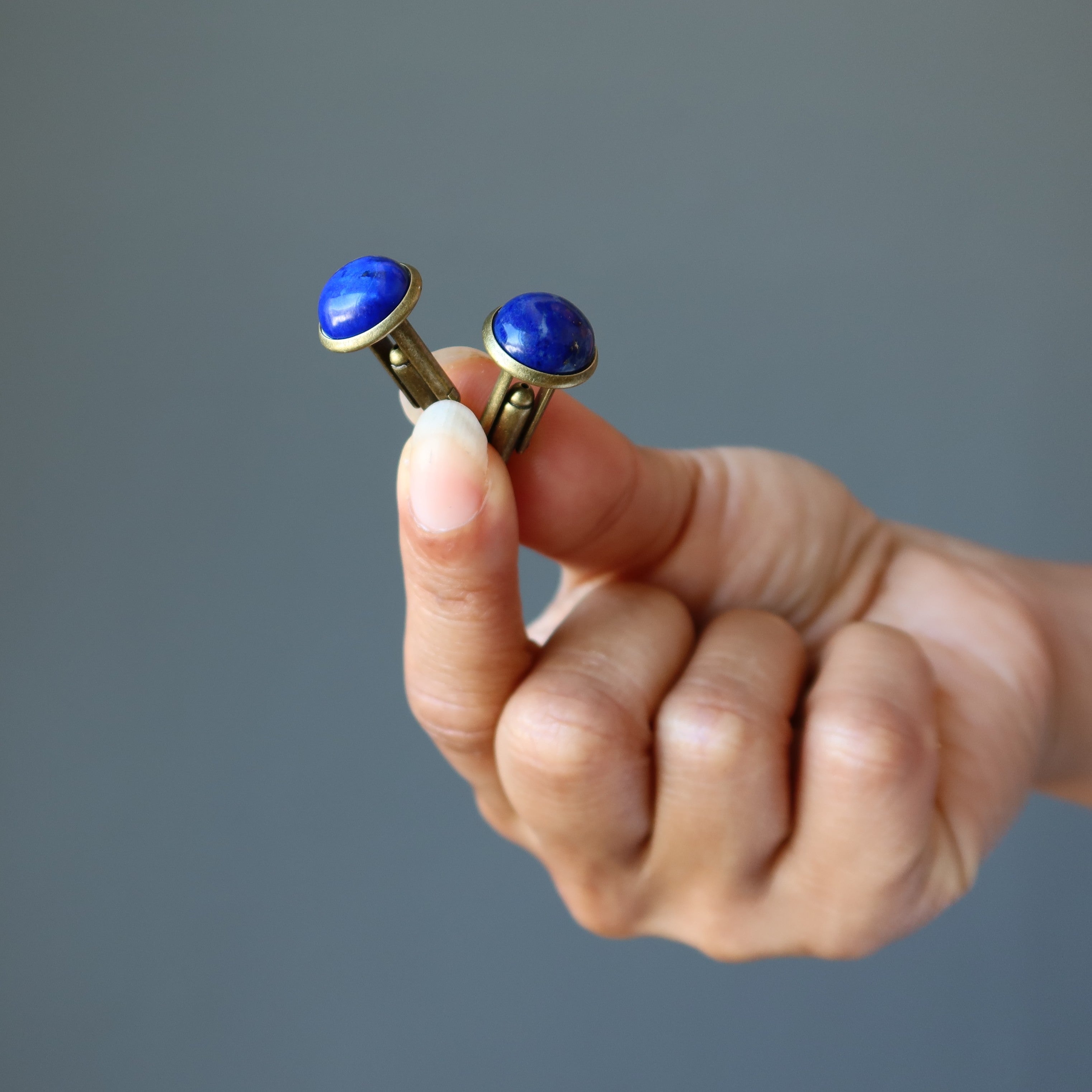 Boutons de Manchette Lapis Bronze Bleu Paisible Pierres