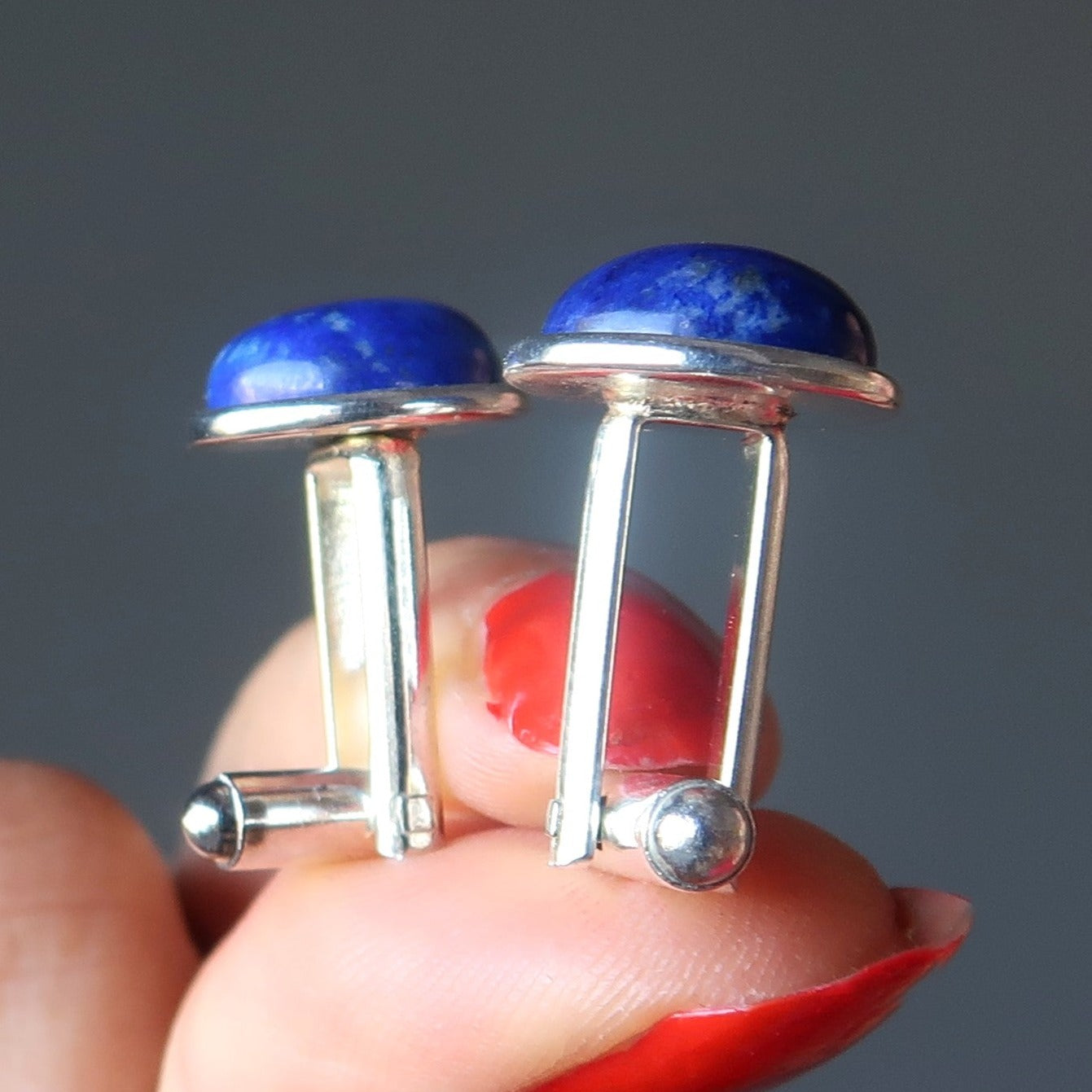 Boutons de manchette en lapis-lazuli, pierres précieuses mystiques bleues, argent