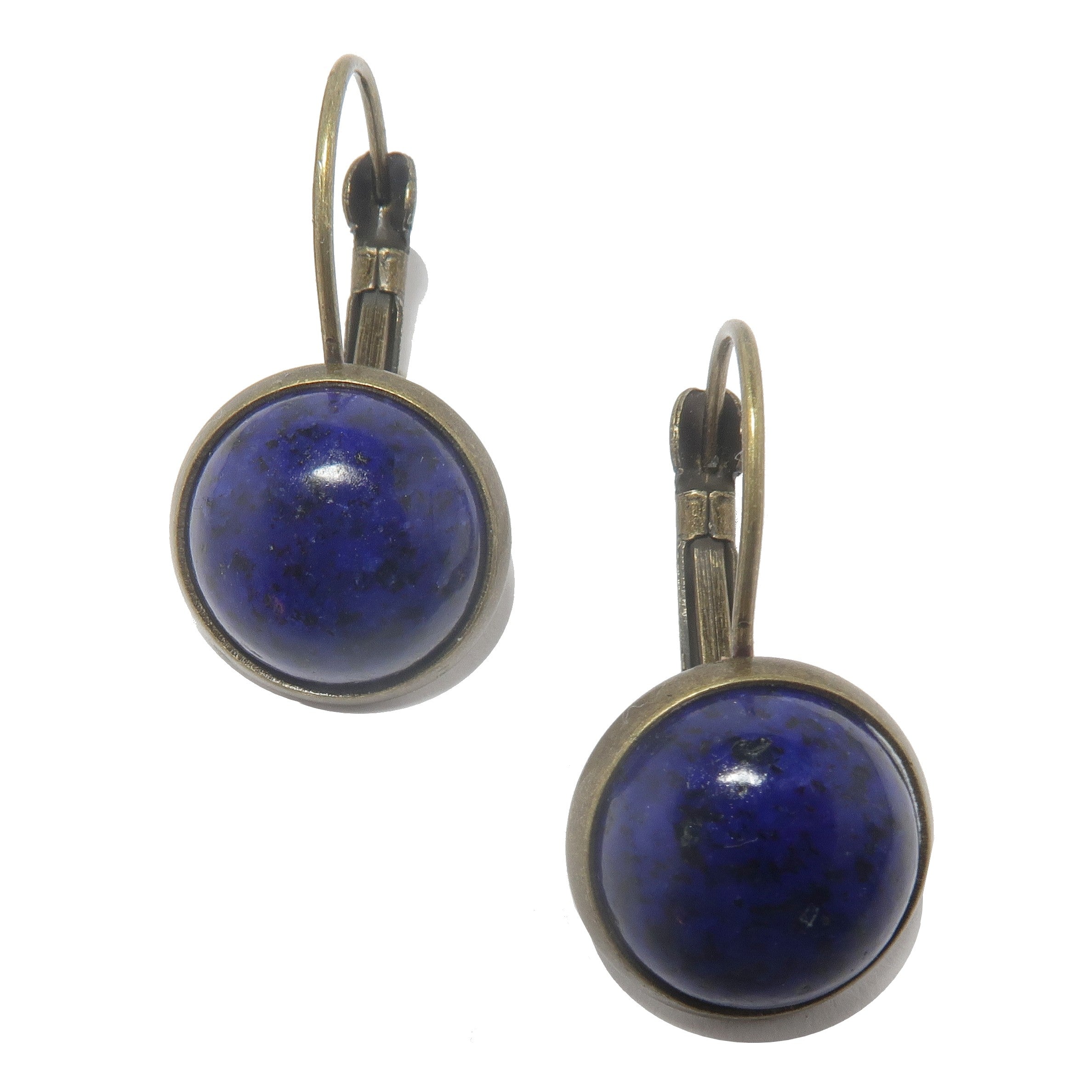 Lapislazuli Ohrringe Blaue Münze Antikbronze Klappbrisuren