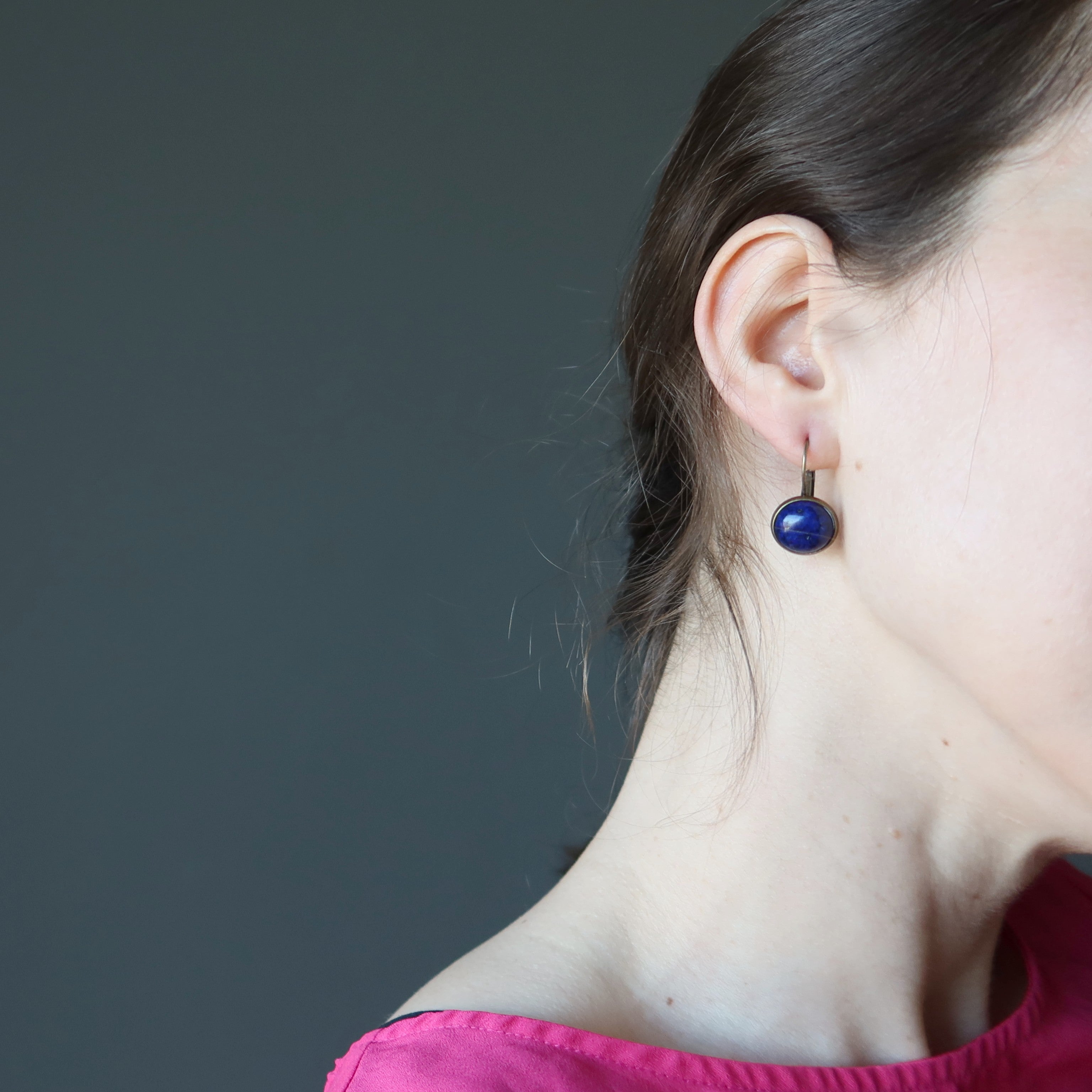 Lapislazuli Ohrringe Blaue Münze Antikbronze Klappbrisuren