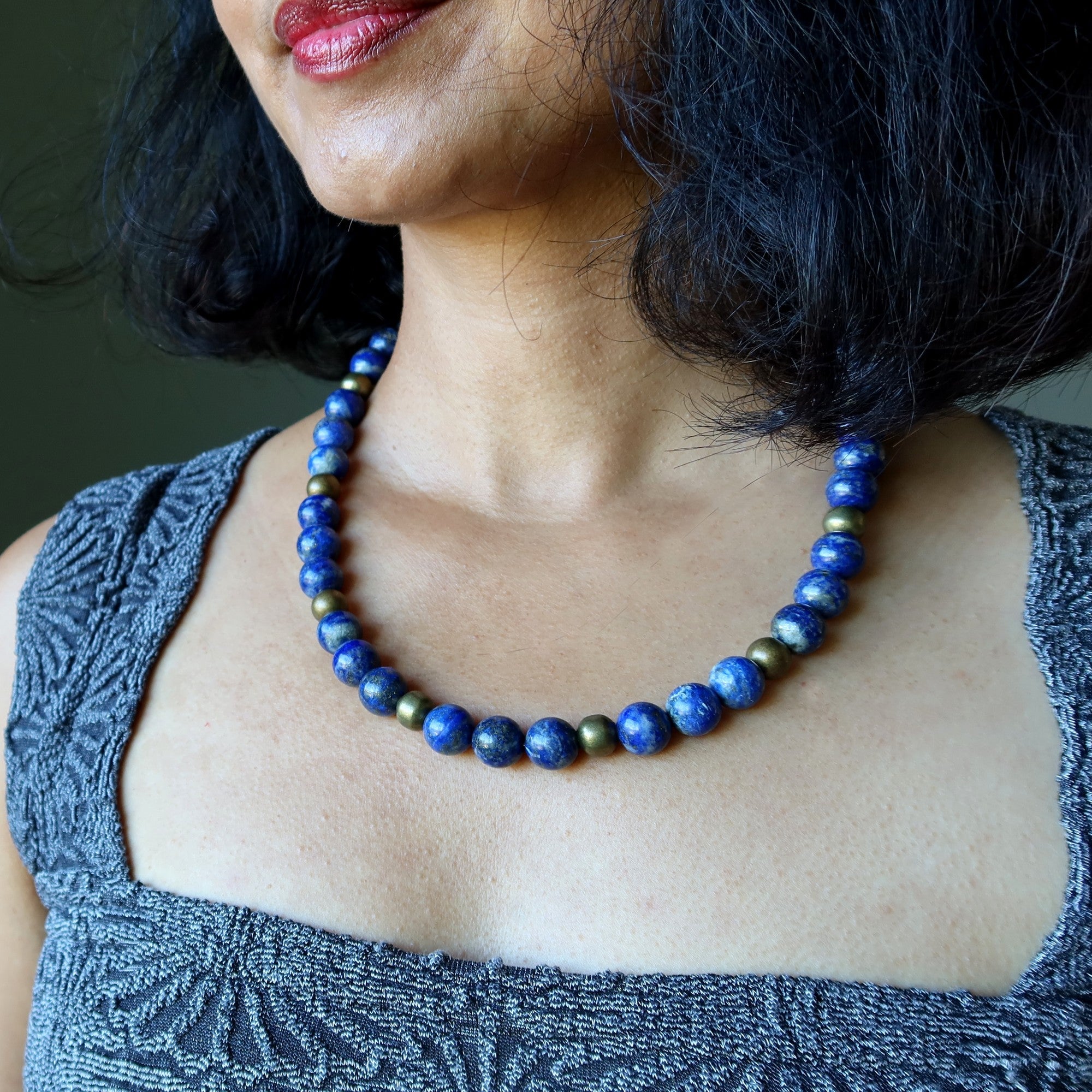 Lapis Lazuli Necklace Forever Wise Blue Gem Antique Brass Beads