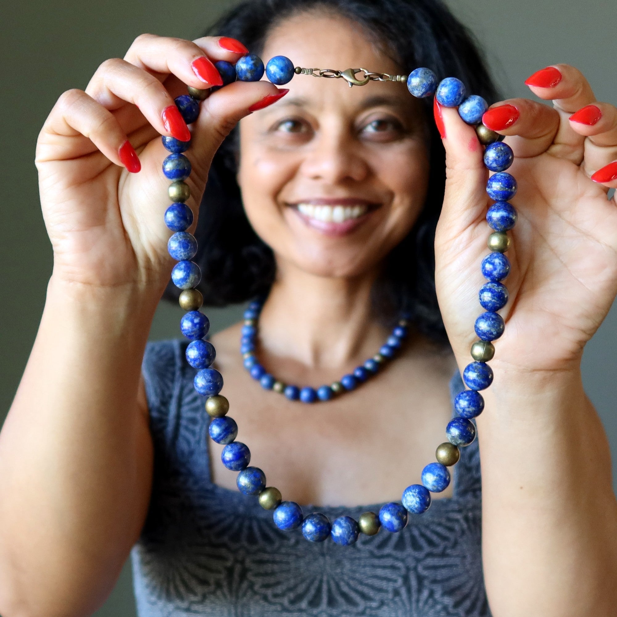 Lapis Lazuli Necklace Forever Wise Blue Gem Antique Brass Beads