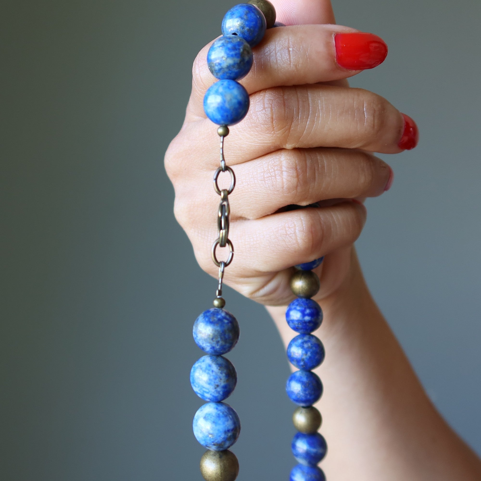 Lapis Lazuli Necklace Forever Wise Blue Gem Antique Brass Beads