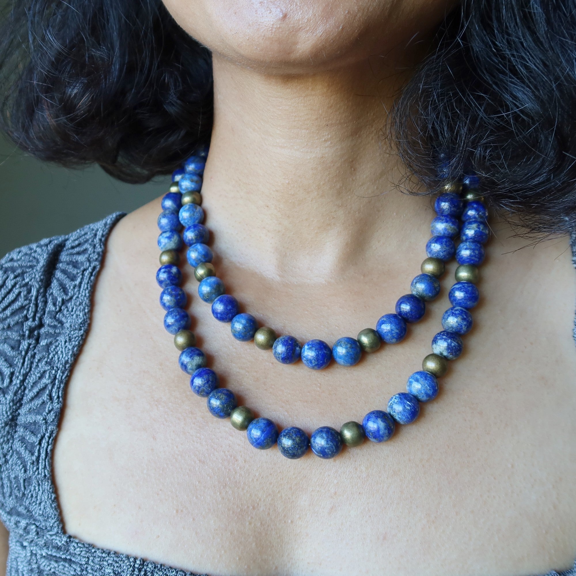 Lapis Lazuli Necklace Forever Wise Blue Gem Antique Brass Beads