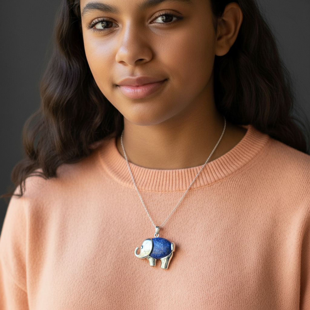 Lapis Lazuli Pendant Blue Elephant Flying High Mindful Living Gem Silver