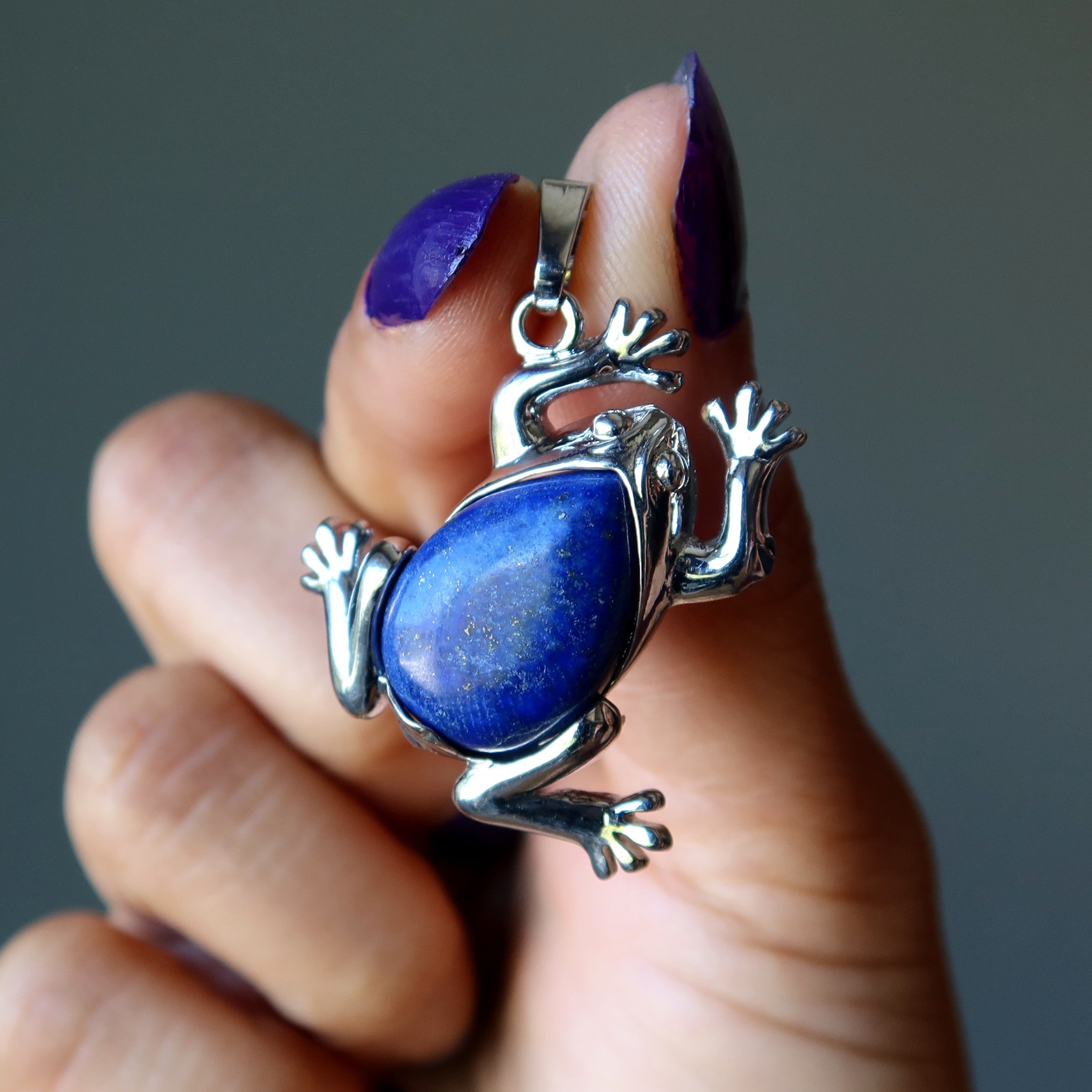 Lapis Lazuli Pendant Leap Frog Blue Gemstone Animal Spirit Design