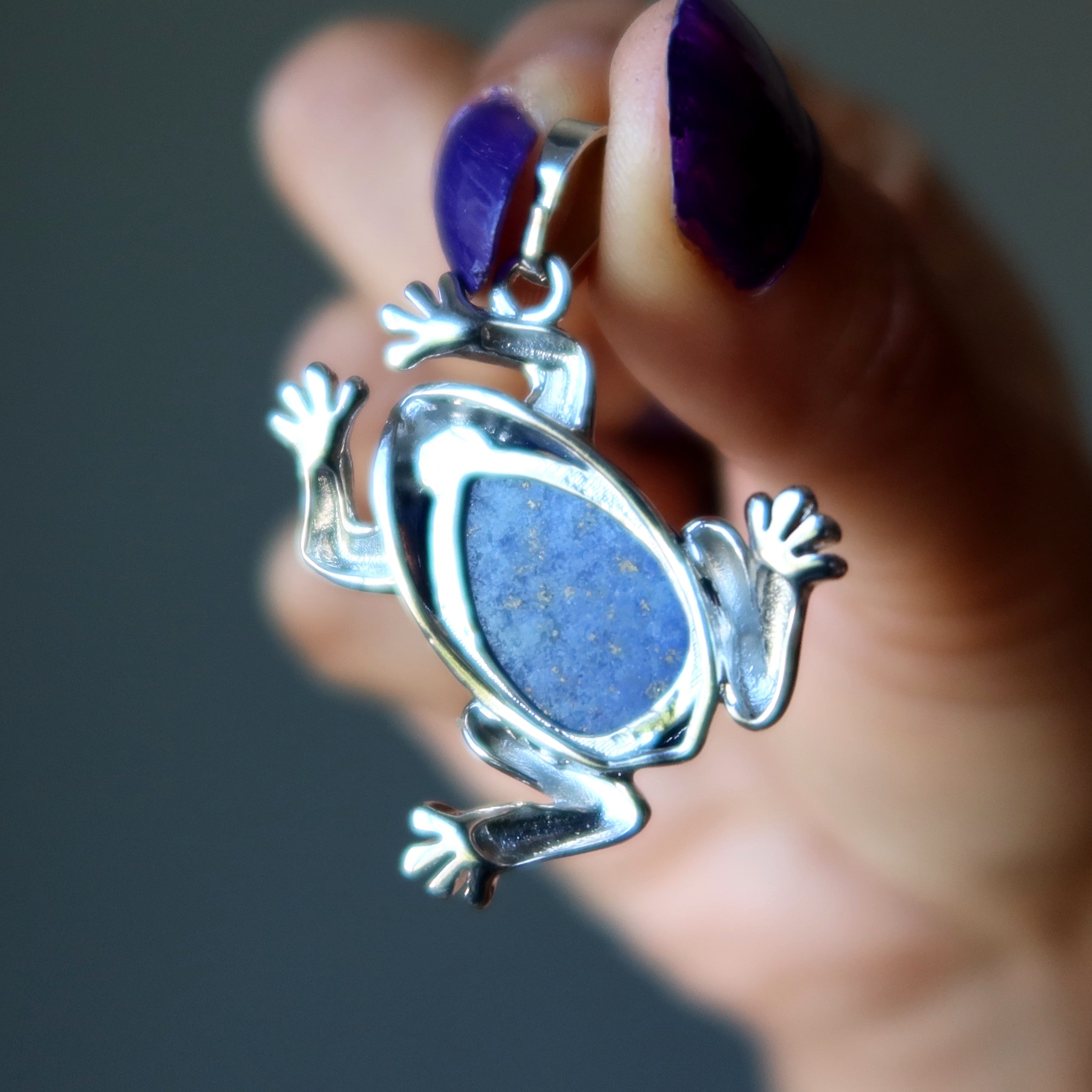 Lapis Lazuli Pendant Leap Frog Blue Gemstone Animal Spirit Design