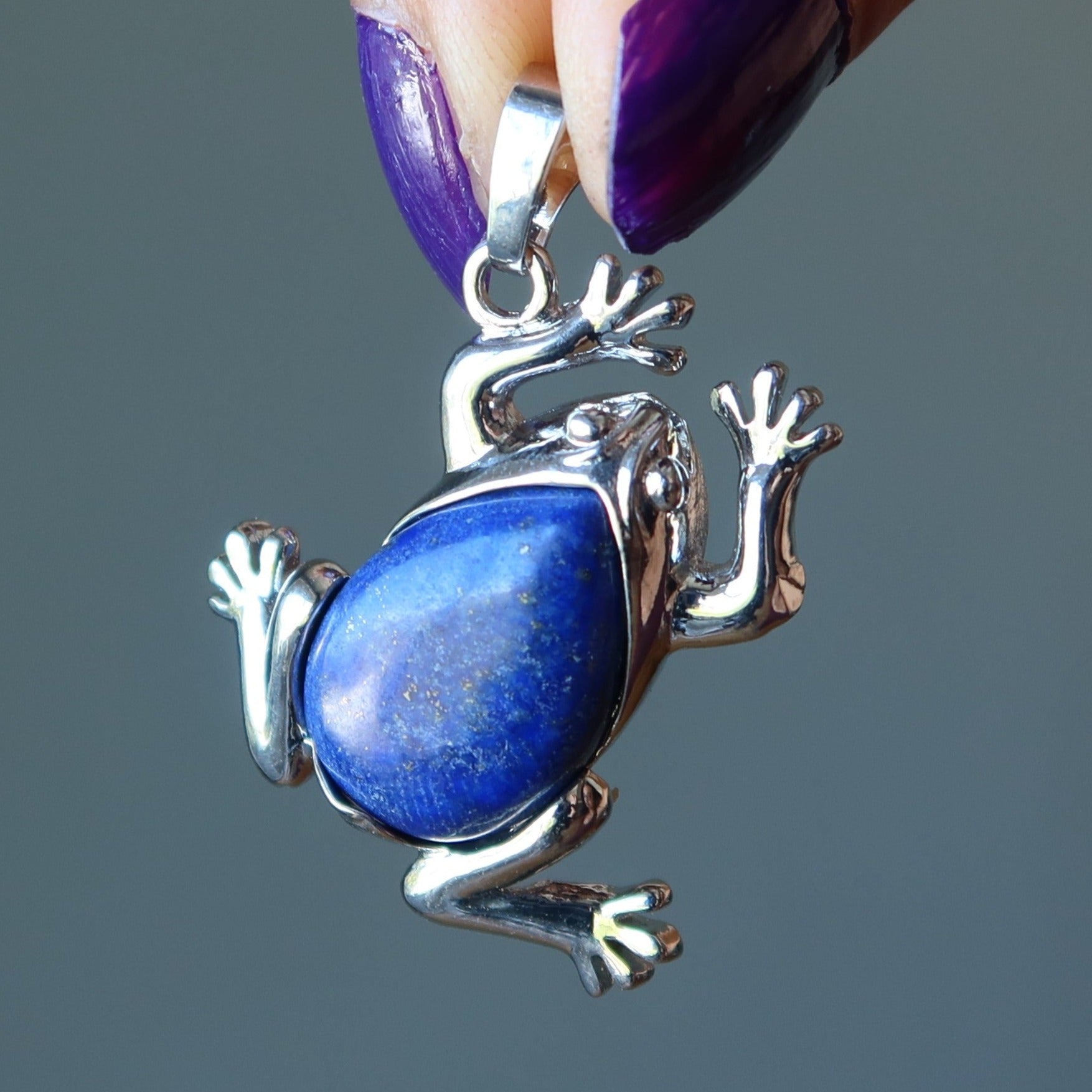 Lapis Lazuli Pendant Leap Frog Blue Gemstone Animal Spirit Design